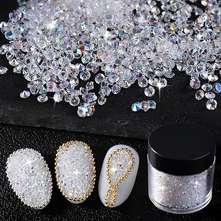 2 Jars Pixie Crystals for Nails, 0.06 Inch Tiny Clear Iridescent Crystal Nail Gems, Sharp-Back Diamond Micro Rhinestones for Manicure Decorations, Nail Art Supplies, Diamantes para Uñas