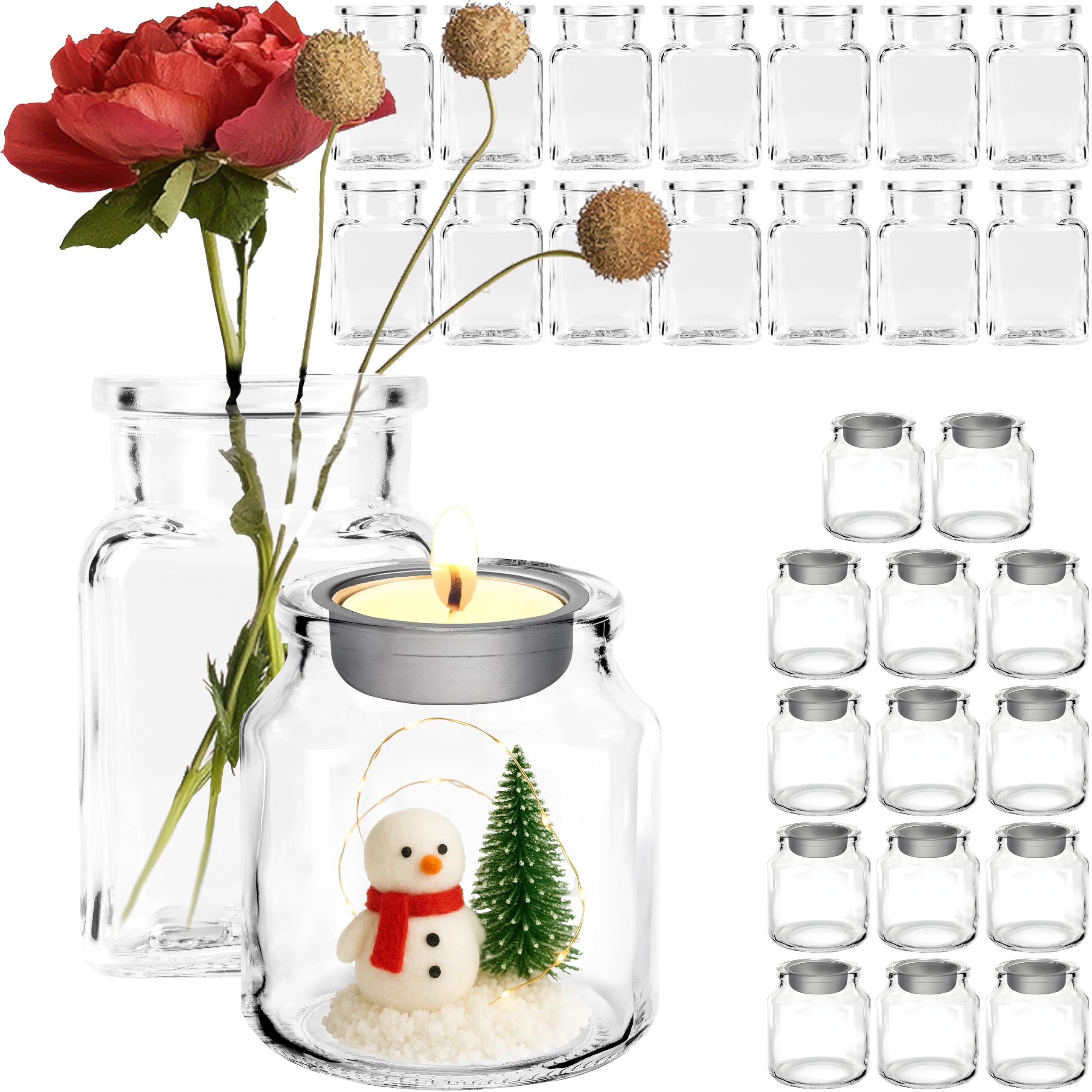 Giessle® 30er Pärchen-Set mit individuell befüllbarem Teelichthalter und kleinen eckigen Glasvasen für jeden Tisch und d