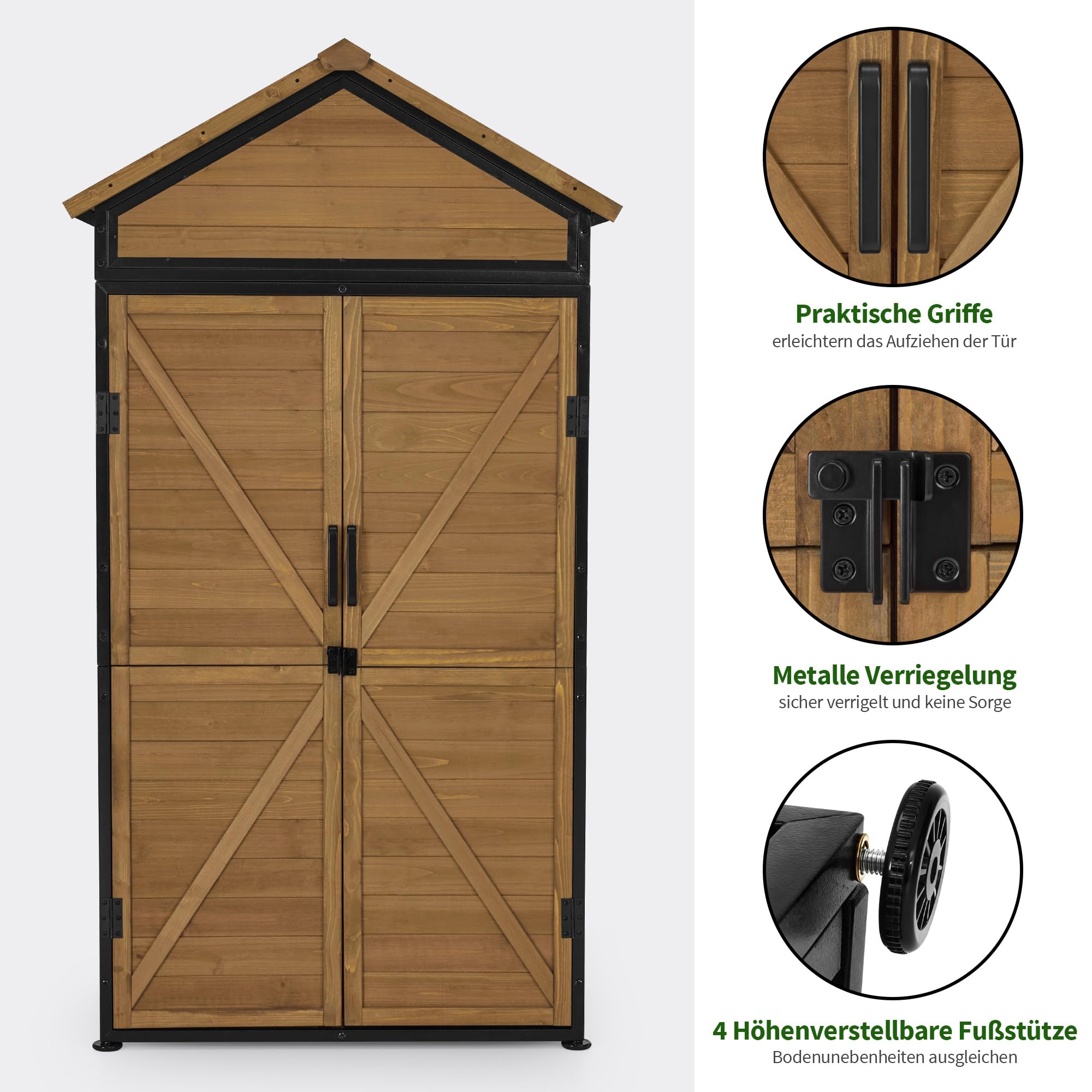 MCombo Armadio da giardino in legno resistente alle intemperie con 2 ripiani mobili 45 x 90 x 165 cm Naturale