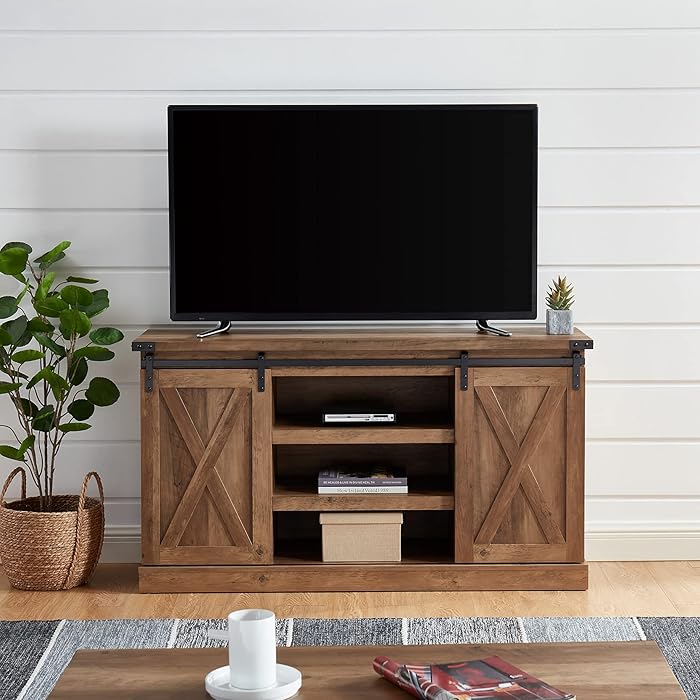 Buy EDYO LIVING Farmhouse Sliding Barn Door TV Stand for TV up to 65