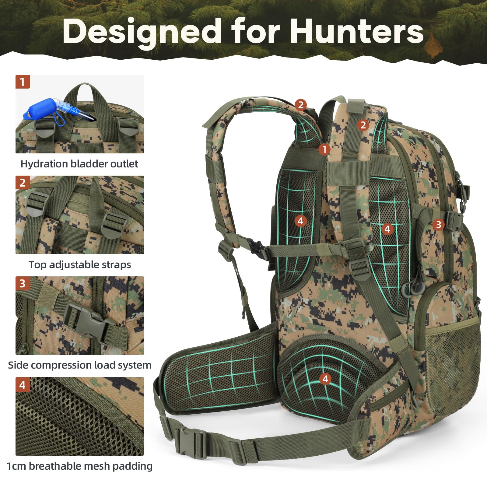 Maelstrom Jagdrucksack, Camouflage-Grün, Größe L