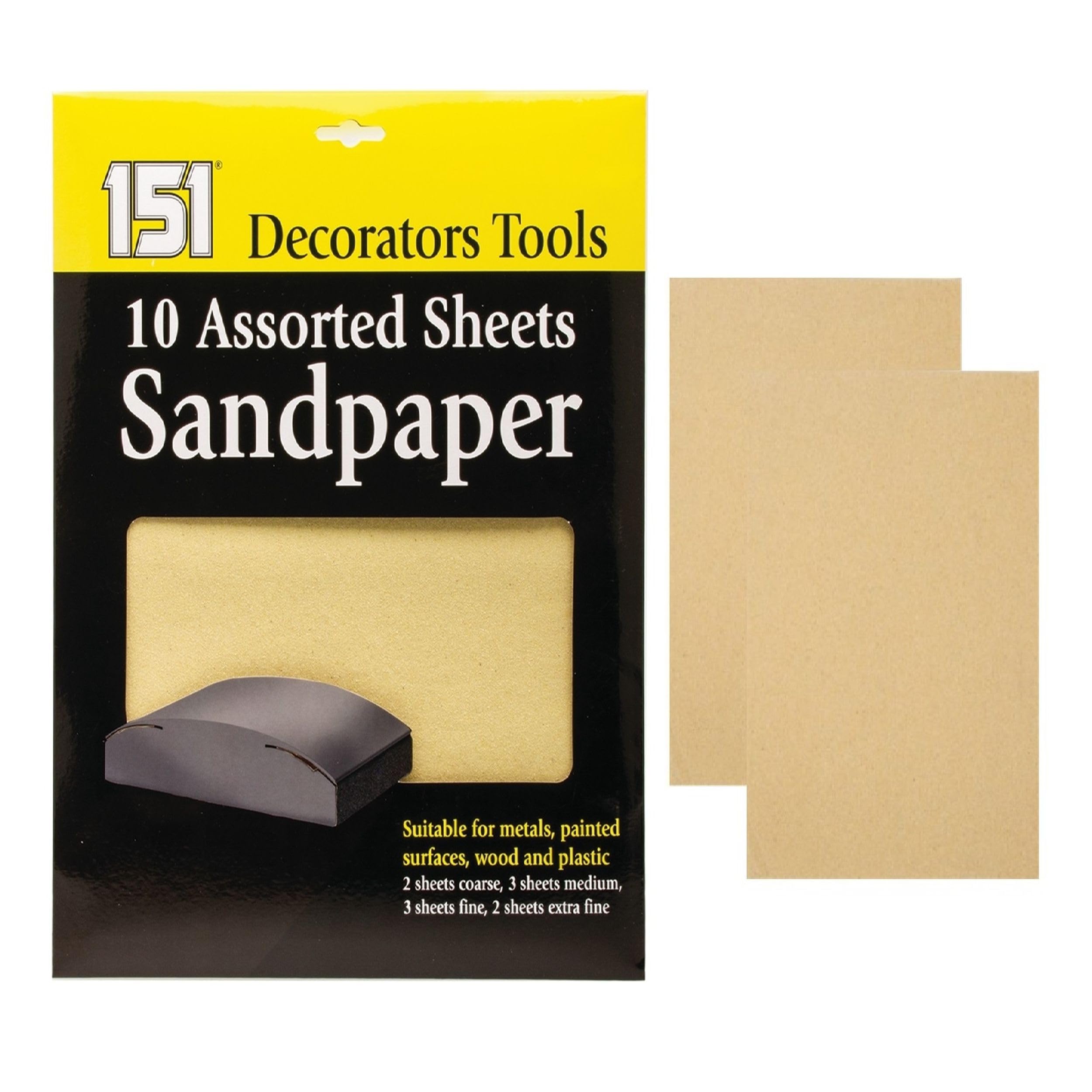 Sandpaper Sheets For Painted Surface Metal Wood Plastic Fine Medium 10 Assorted