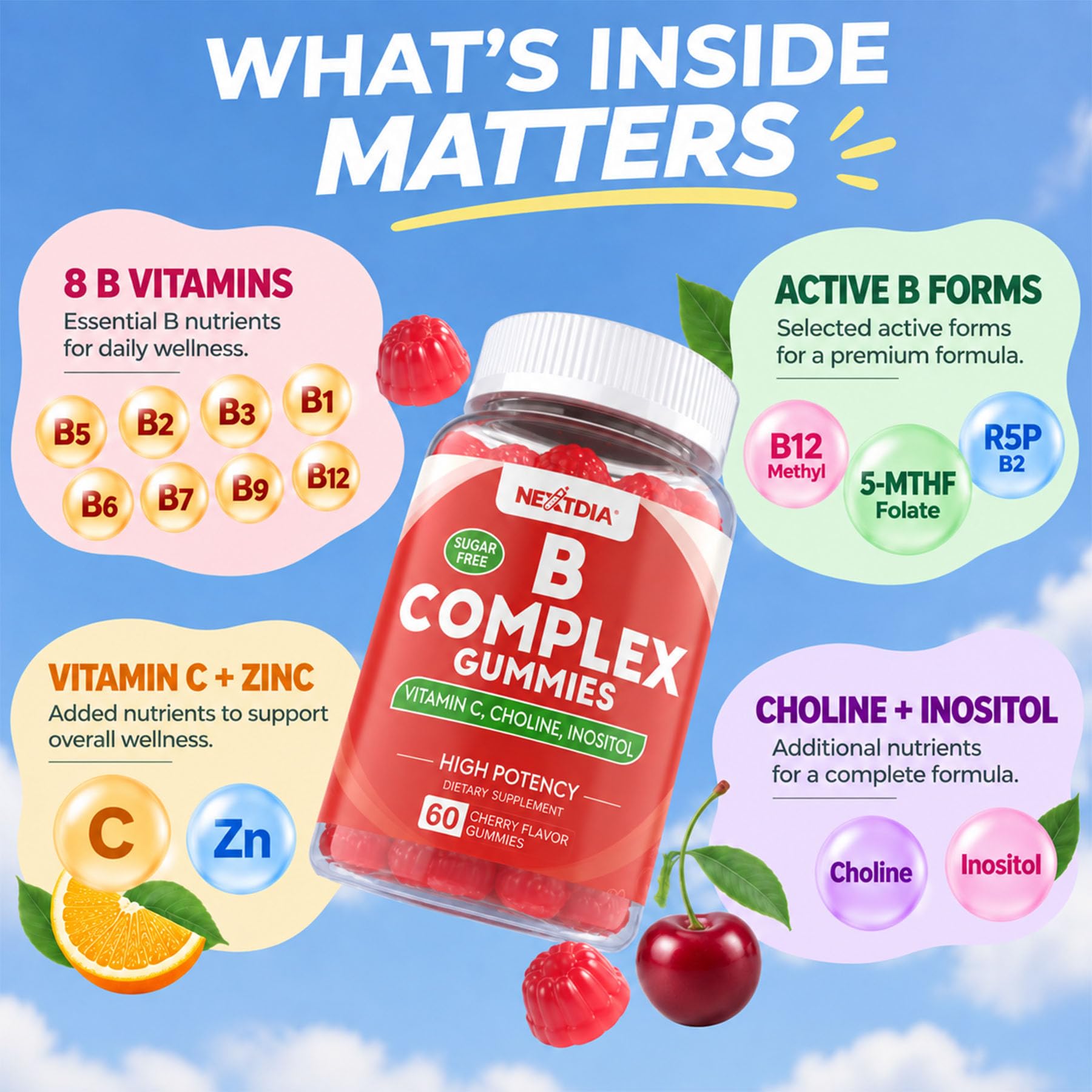 Methylated Vitamin B Complex Gummies + Multivitamin, with B1 Biotin C,120Ct — Amazon image 5