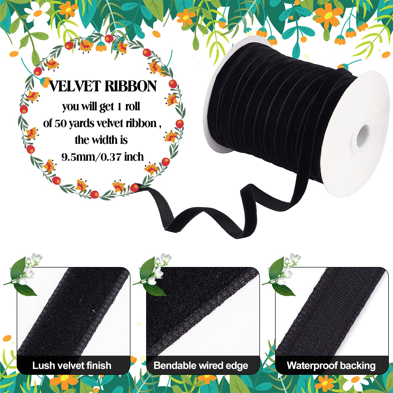 BENECREAT 50 Yard 10mm Fluwelen Lint Zwart Enkelzijdig Fluwelen Lint Inpaklint Voor Ambachten Gift Pakket Haar Boog Clip Naaien Bruiloft Decor