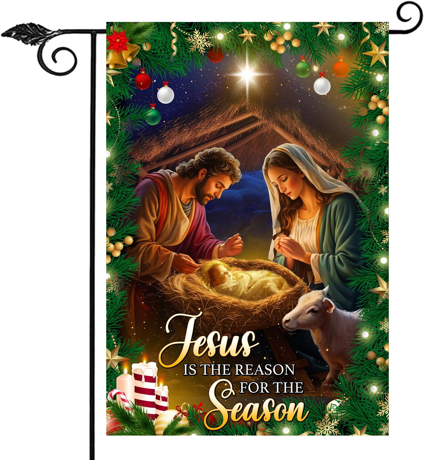 Gartenflagge 'Jesus Is The Reason For The Season' – Doppelseitig, 30,5 X 45,7 Cm, Wetterfest | Weihnachtsdekoration Für Draußen