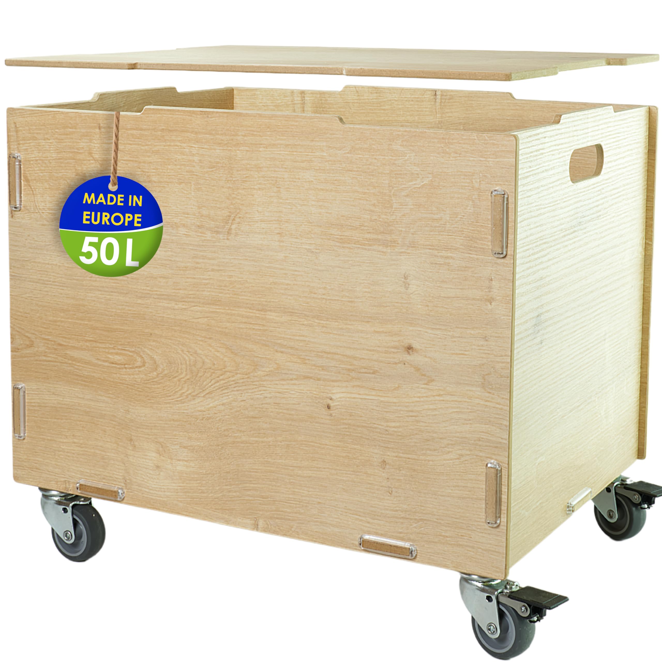 clipfritz - Aufbewahrungskiste mit Rollen und Deckel MDF Holz (33x45,5x34,5cm + 6cm Rädern-Höhe) Rollbox zur Aufbewahrung - Kinderzimmer Kiste für Spielzeug und Bücher