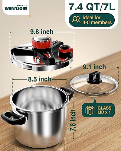 Miniatura 7 de WantJoin Olla a presión de 8 cuartos  Recipiente a presión de acero inoxidable 3 en 1 compatible con cocina de gas y de inducción, dispositivos de