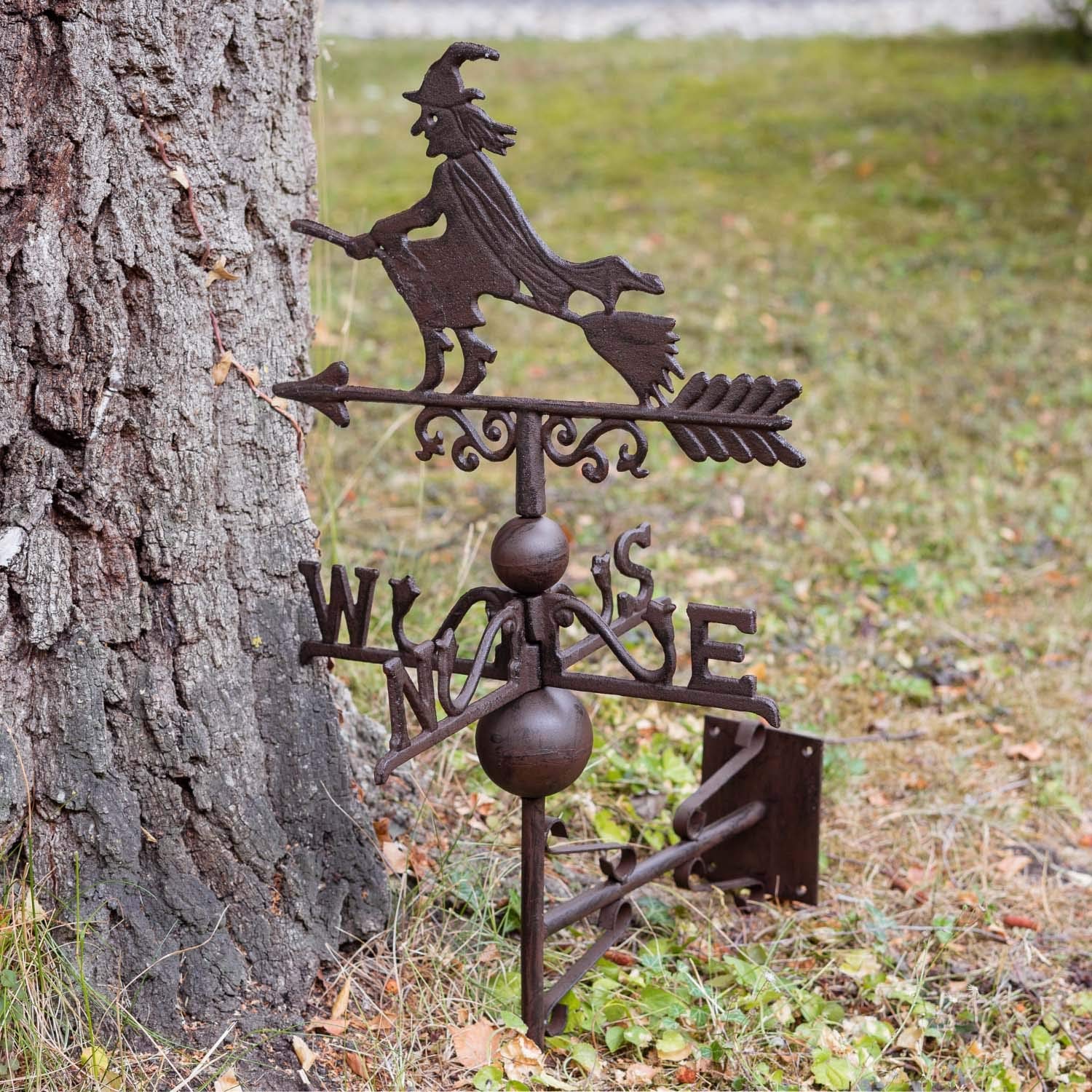 aubaho Nostalgie Wand Wetterhahn Hexe Garten Dekoration Windrad Eisen Wetterfahne braun