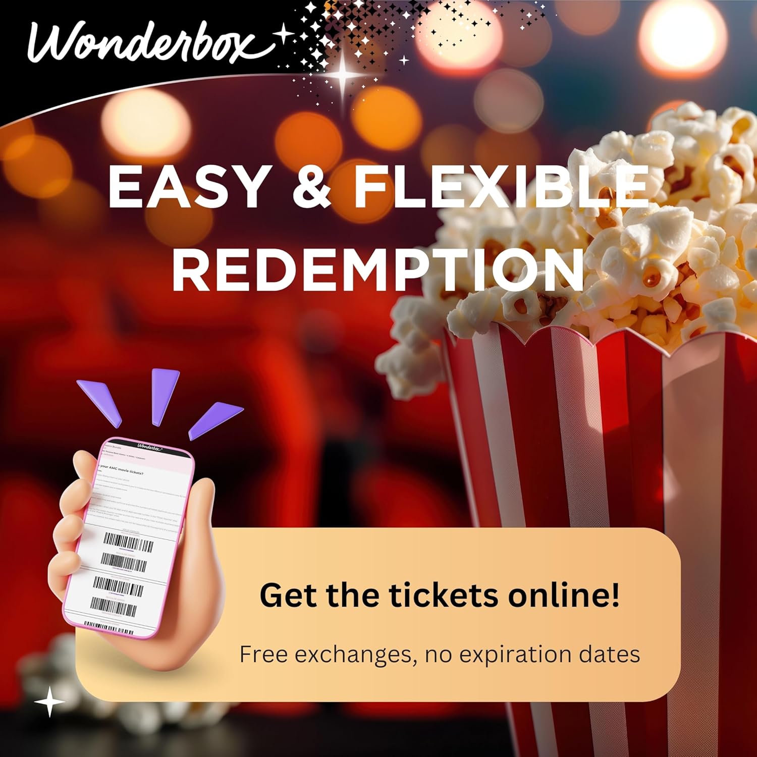 Wonderbox – AMC Movie Theatres® Tickets Package for 2 – 2 Tickets, 2 Drinks,1 Popcorn to Share – Original Gift Idea - Experience Gift - 600 Locations in The US - Image 4
