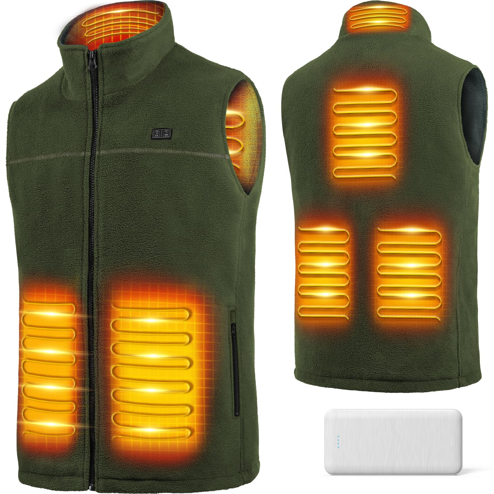 Verwarmde Vest Heren Dames - Verwarmende Vest van Microfleece - 6-Zones Verwarming & 3 Temperatuurniveaus - 10000mAh Powerbank - Wasmachinebestendig