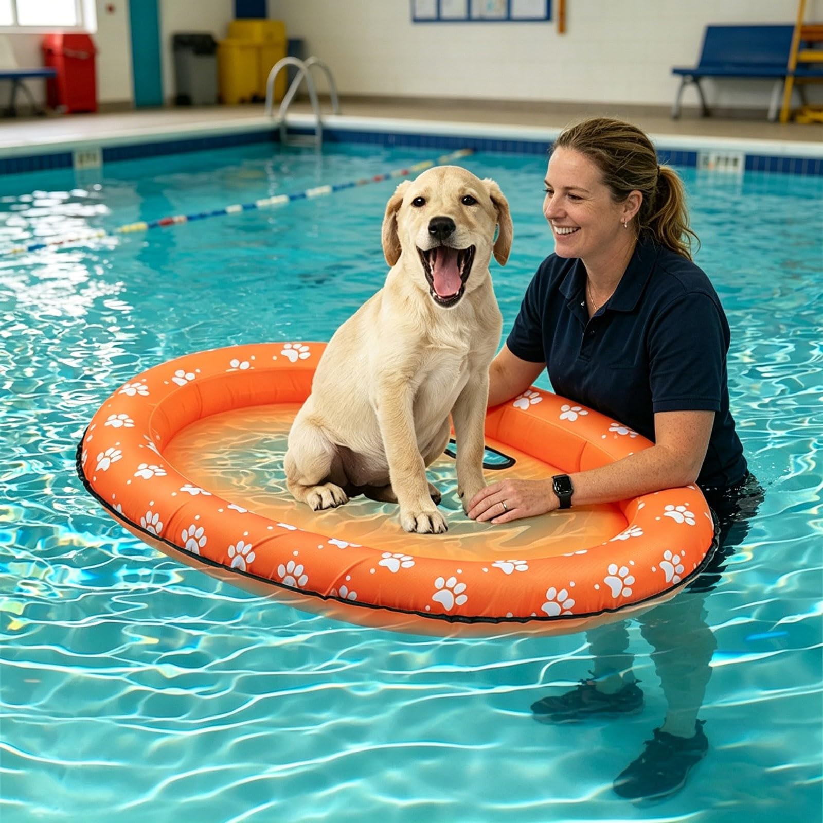 Pet Floating Raft, Dog Swimming Pool Floating Boat, Inflatable Dogs Pool Float, Non Slip Anti Scratch, Portable Lightweight Design, Suitable for Pets Water Play Bath Beach (Orange)