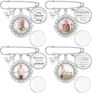 Misdary 4 Pcs Graduation Memorial Pin DIY Photo Tassel Charm Missing You as I Graduate Sympathy Memorial Photo Pin for Class of 2025 Keepsake Gifts