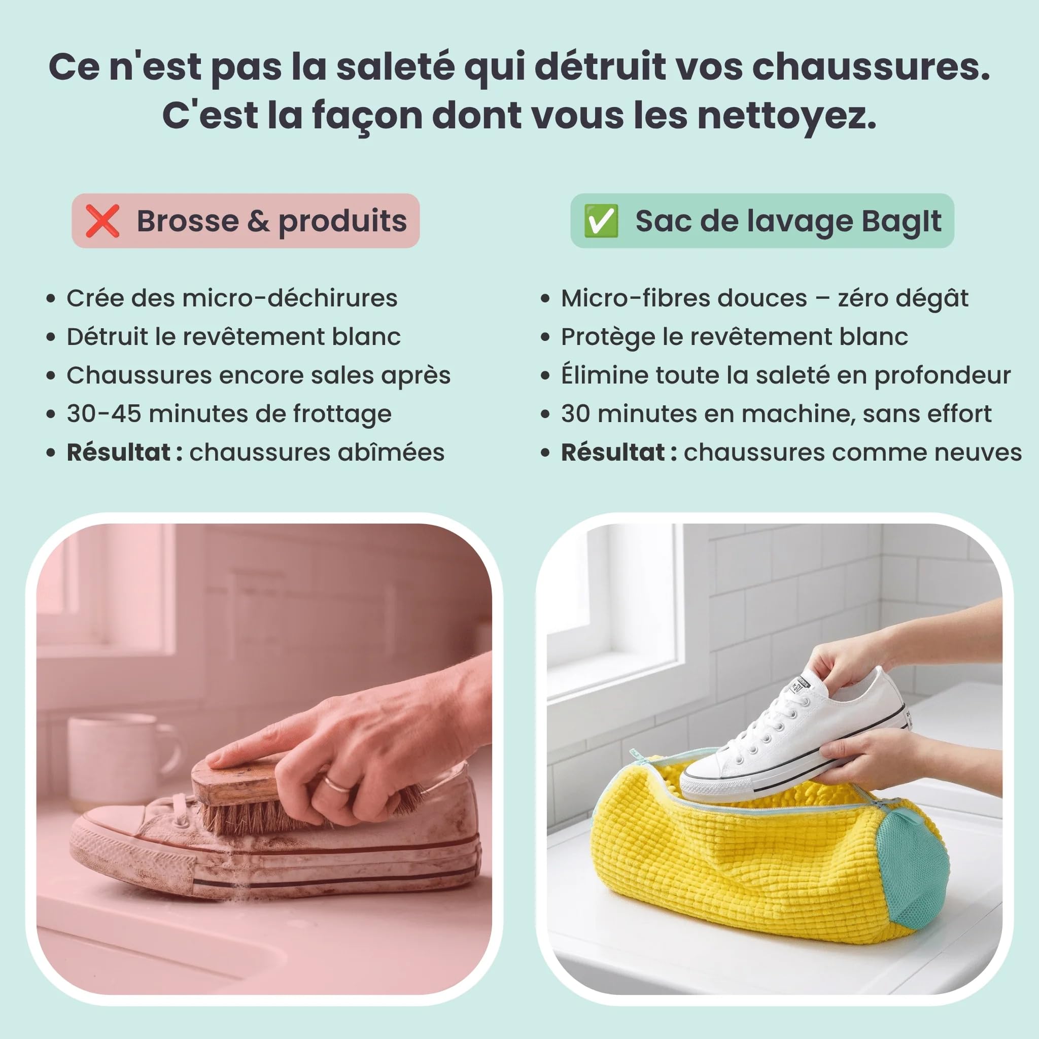 Bagit - Sac de lavage pour chaussures - Lot de 2–jaune – Protection machine