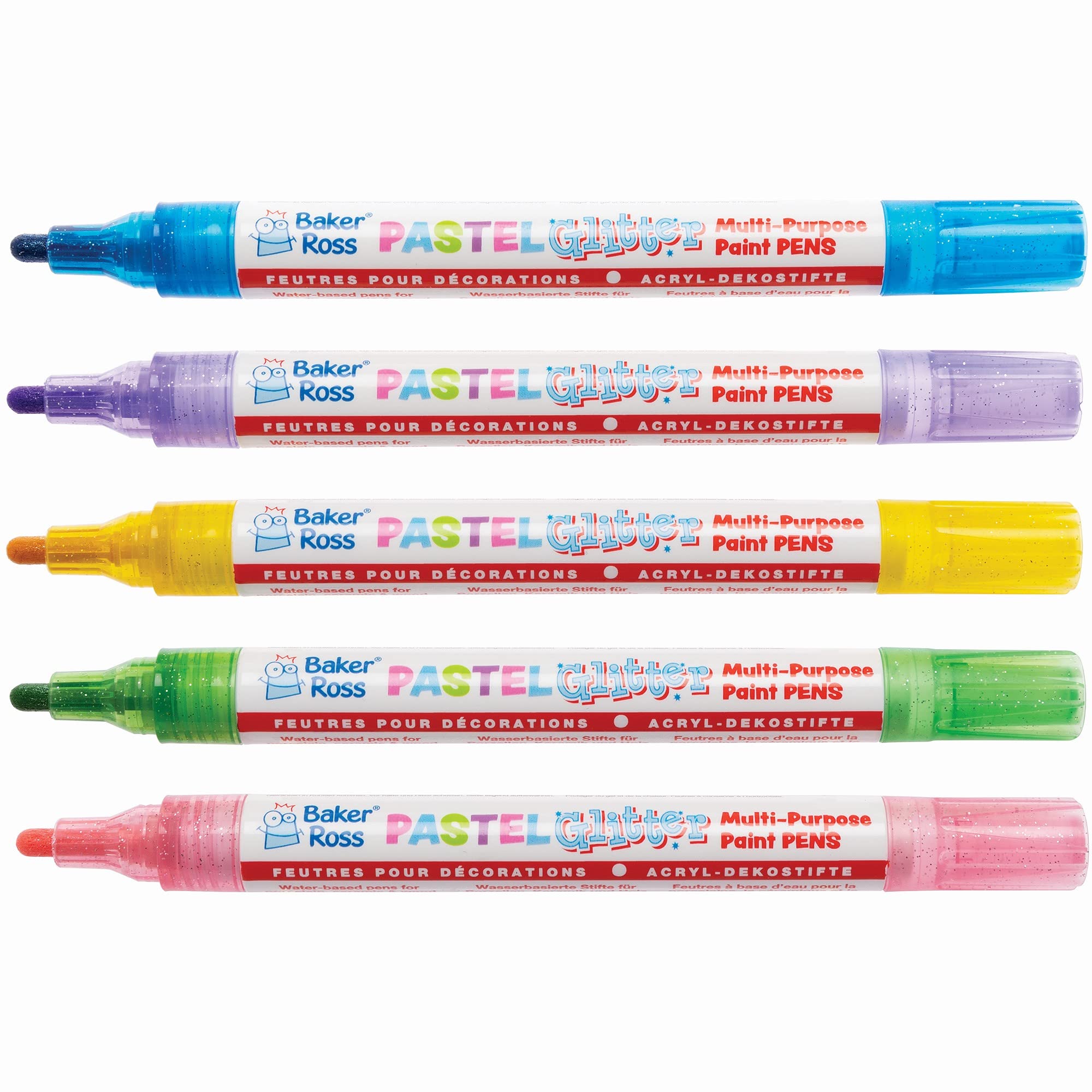 Baker Ross Pastel Glitter Deco Paint Pens - Pack of 5, Art Supplies for Kids (FC332)
