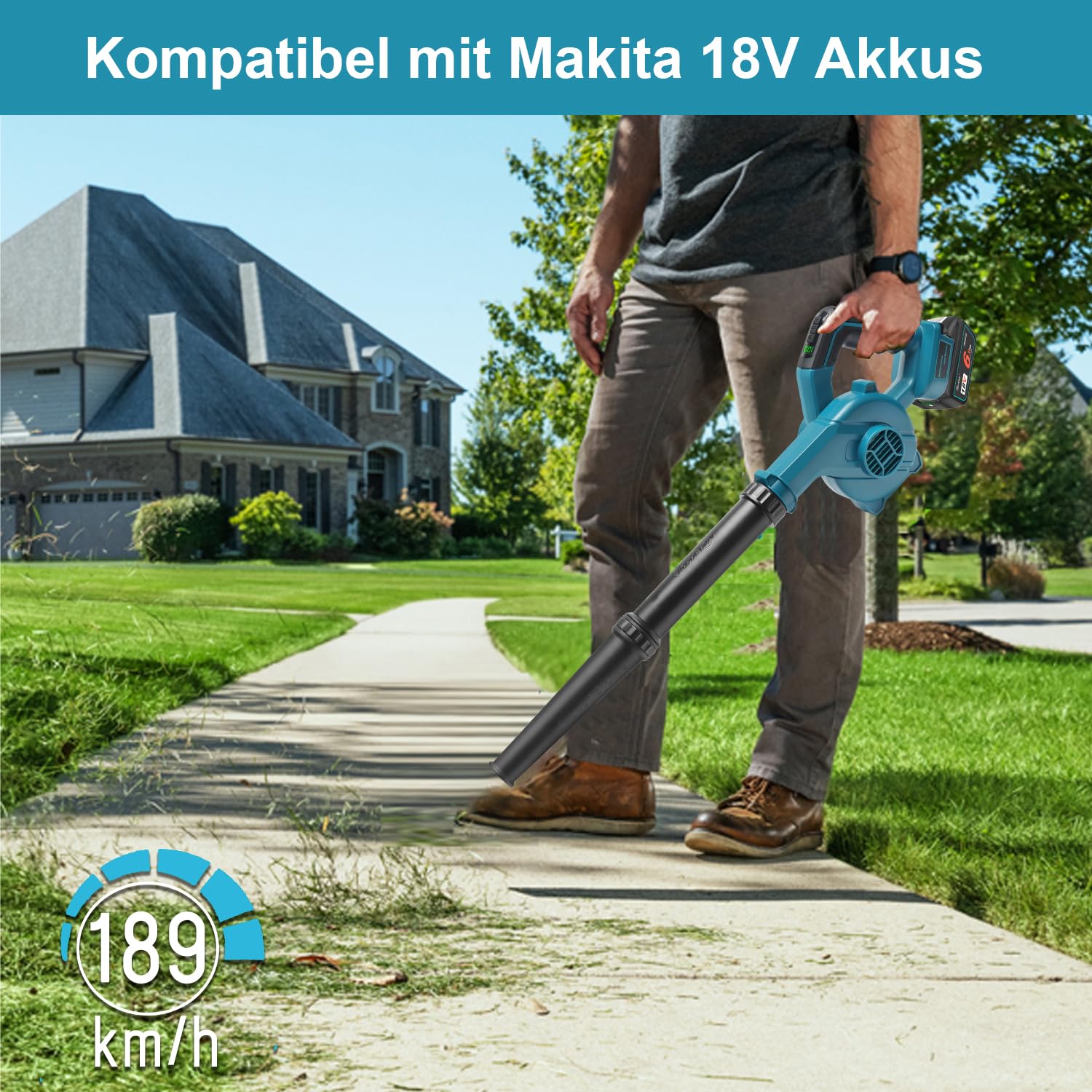 Waitley Akku Laubbläser für Makita 18V Akku, Kabelloser Laubbläser mit 189 km/h Luftgeschwindigkeit, Variable Drehzahl, Leicht & Kompakt, ohne Akku und Ladegerät
