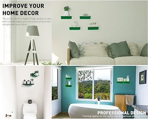 Miniatura 3 de OAPRIRE Juego de 2 estantes de montaje en pared para dormitorio baño habitación de los niños y más  Estante acrílico sin taladros con clips de cable