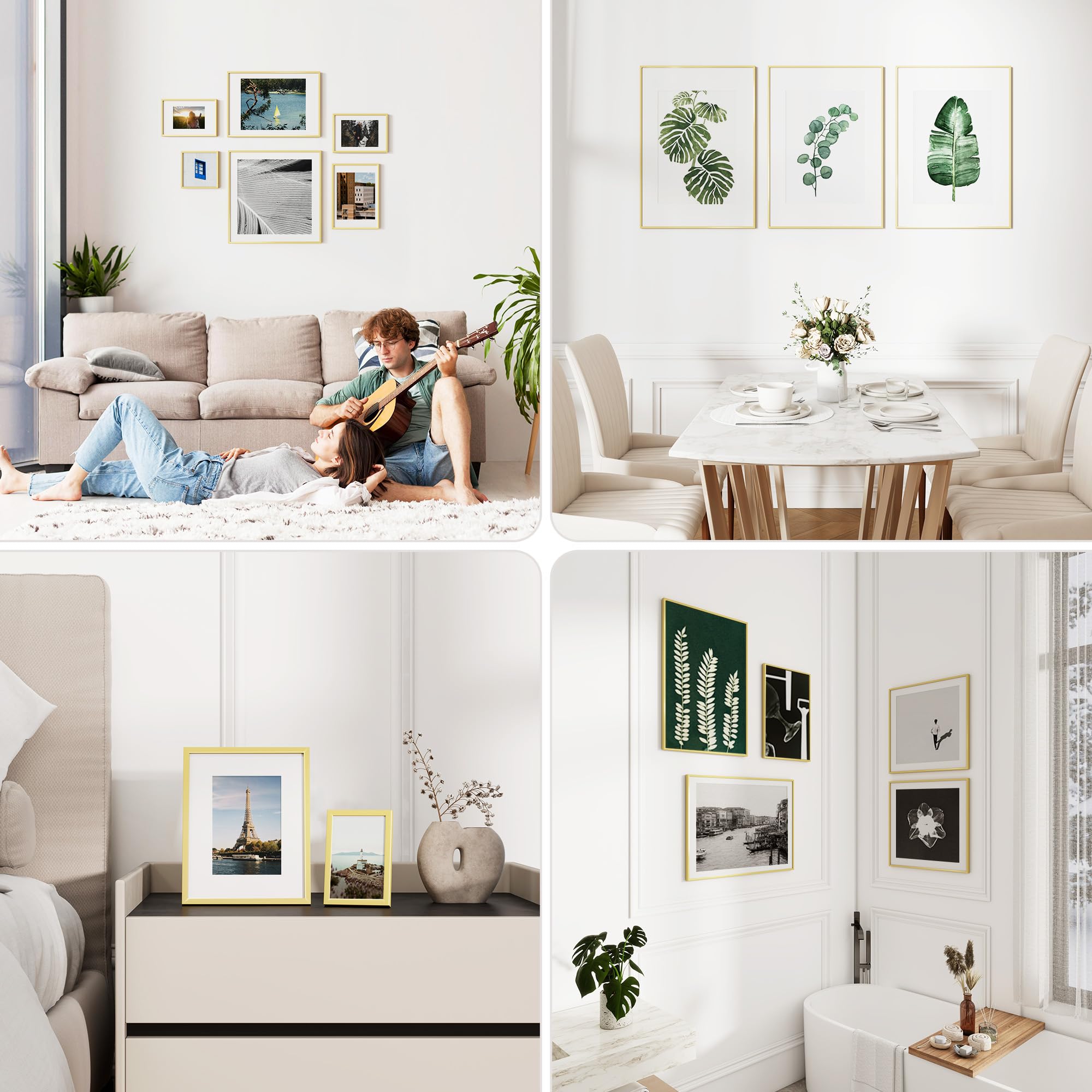 Cornice portafoto in alluminio, 20 x 20 cm, 20 x 20 cm, cornice quadrata senza passepartout o 9 x 9 cm, con passepartout in metallo con vetro temperato per foto, collage, decorazione di