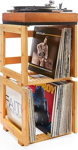 HomeBuddy Juego de 2 soportes para discos de vinilo para álbumes, cajas de discos para vinilo de 75 LPs, cajas de madera, caja de almacenamiento de