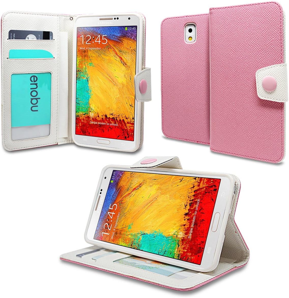 Enobu Wallet Flip Stand Case for Samsung Galaxy Note 4- Pink