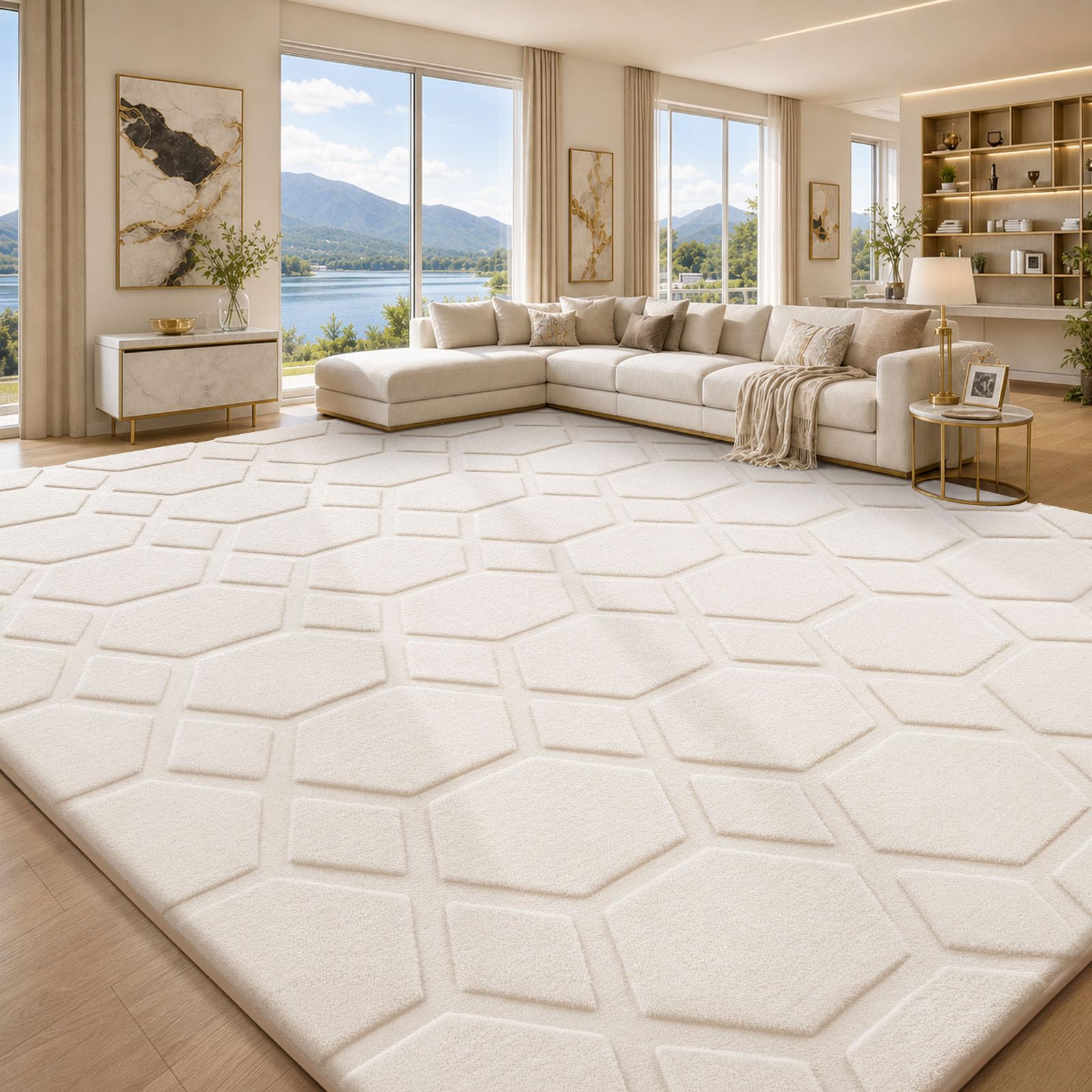 Treeboy Large Rugs Living Room 140x200cm,3D Cream Washable Rugs for Bedroom — image 1