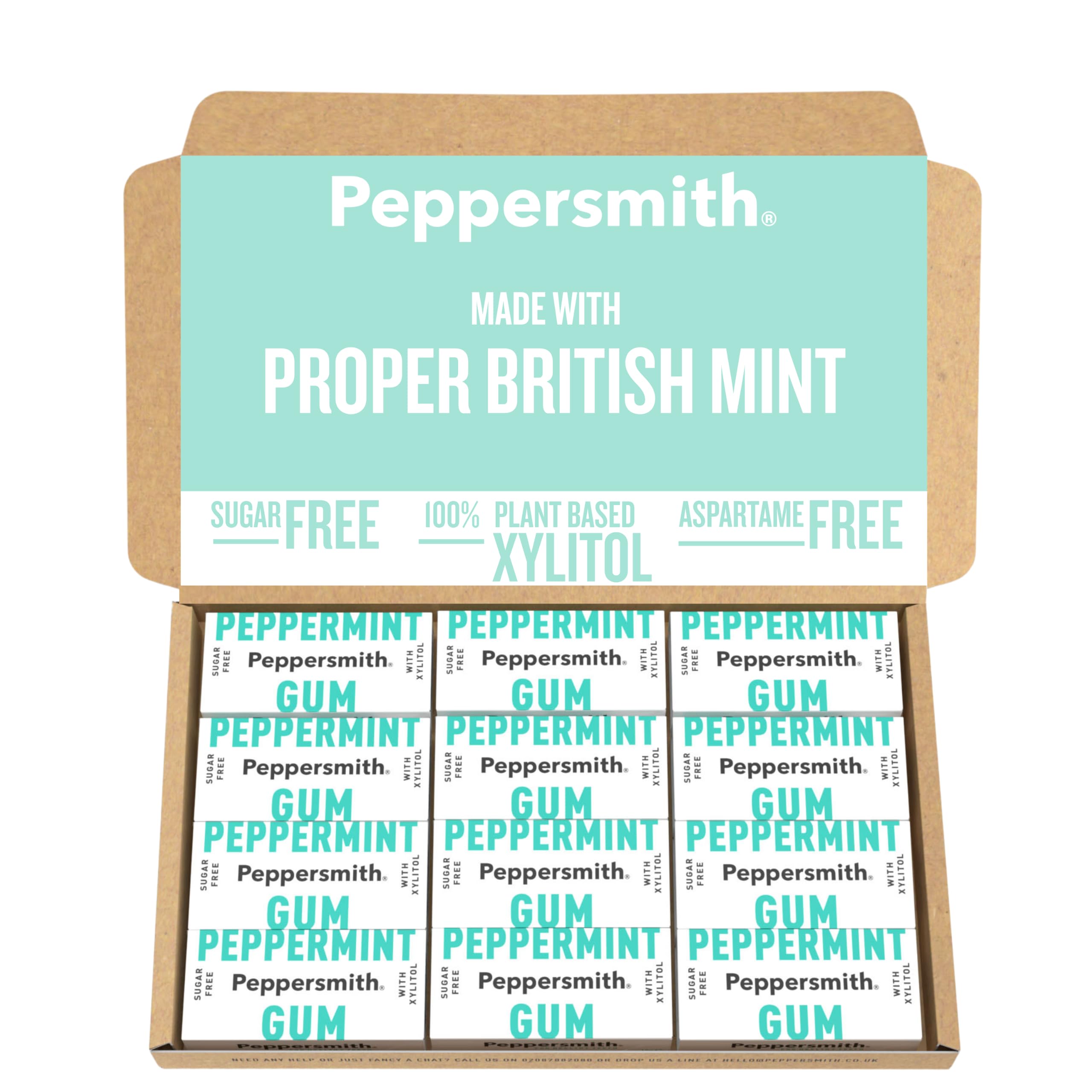 Peppersmith British Peppermint Chewing Gum - Pocket Packs - 12x15g