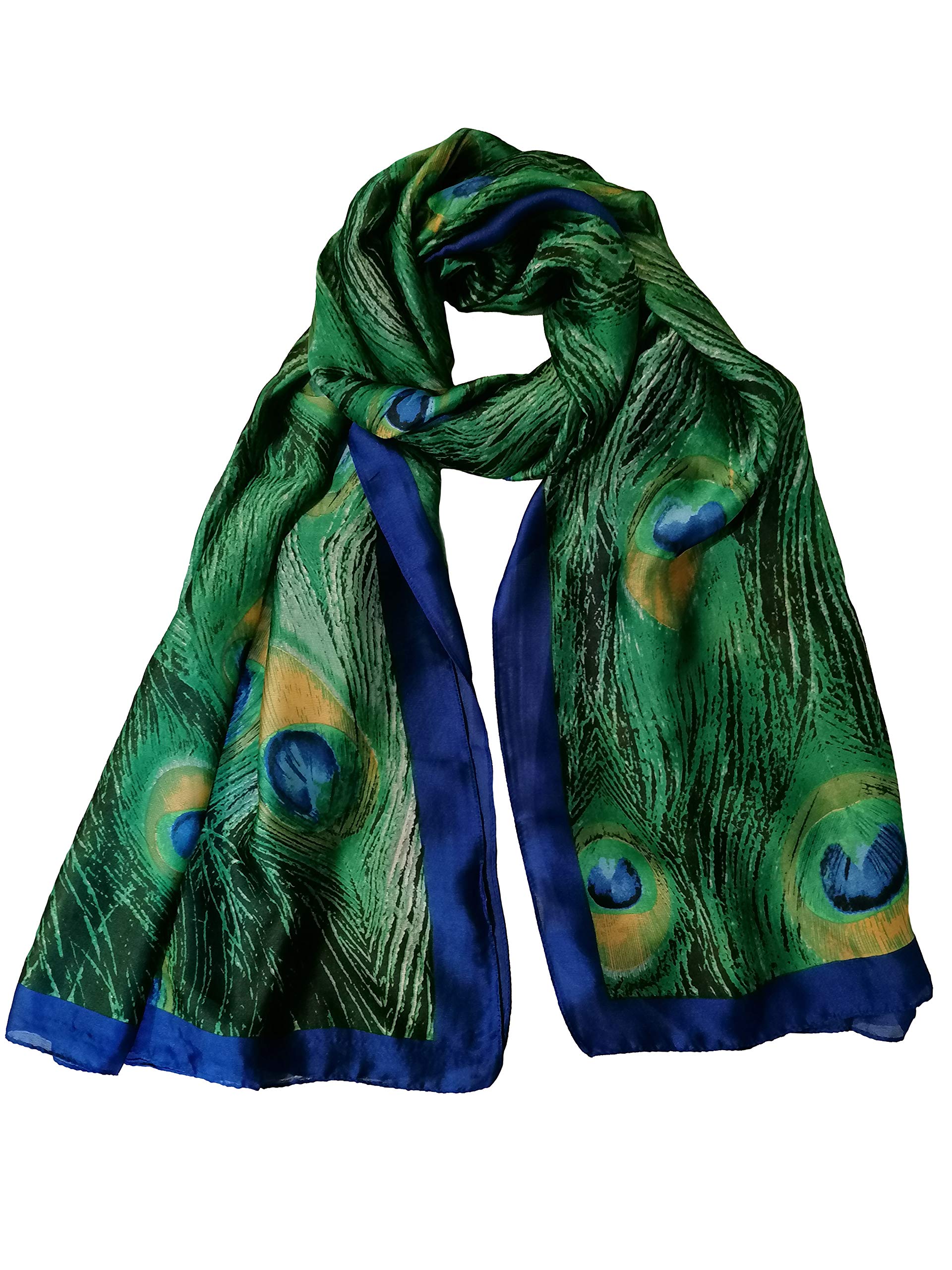 Trillion London® Spring Collection | Peacock Print Silk Neck Scarf For Women | Ladies Lightweight Scarves | Shawl Wraps | Suiutable for Daily Life, Gifting | Smooth Soft Finish | Size - 180cm*90cm
