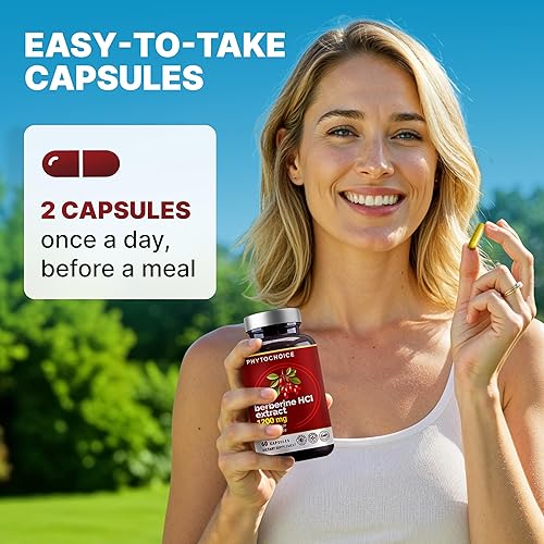 Miniatura 4 de Pure Berberine HCl 1200mg  Suplemento de berberina de alta potencia para hombres y mujeres salud metabólica y energía celular, apoyo avanzado del