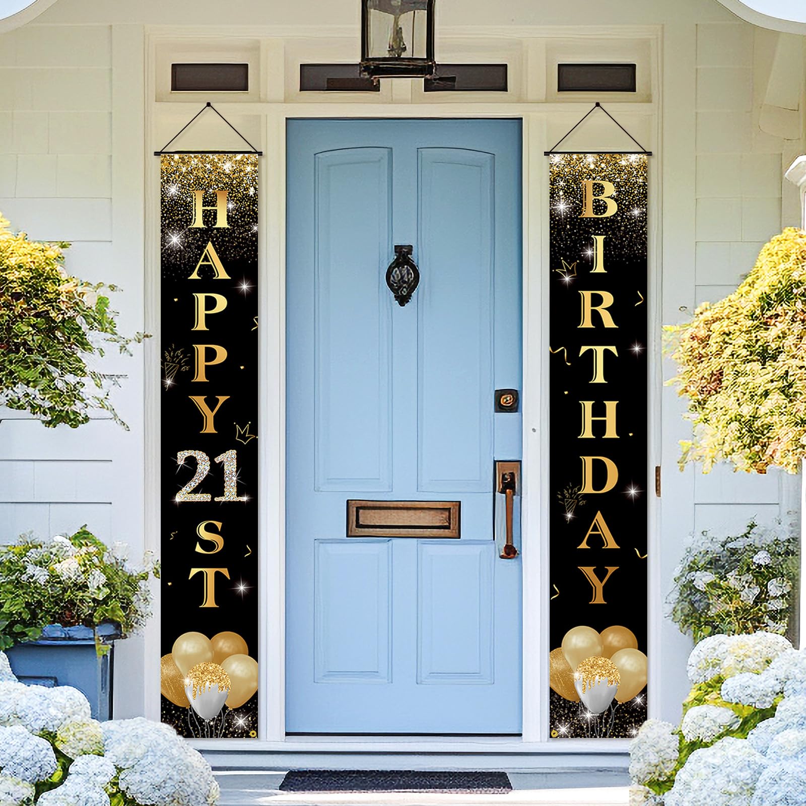 PHXEY 21st Birthday Door Banner - Black & Gold Happy Birthday Decor, 6.1ft X 3ft, Reusable For Her & Him Parties - View #6