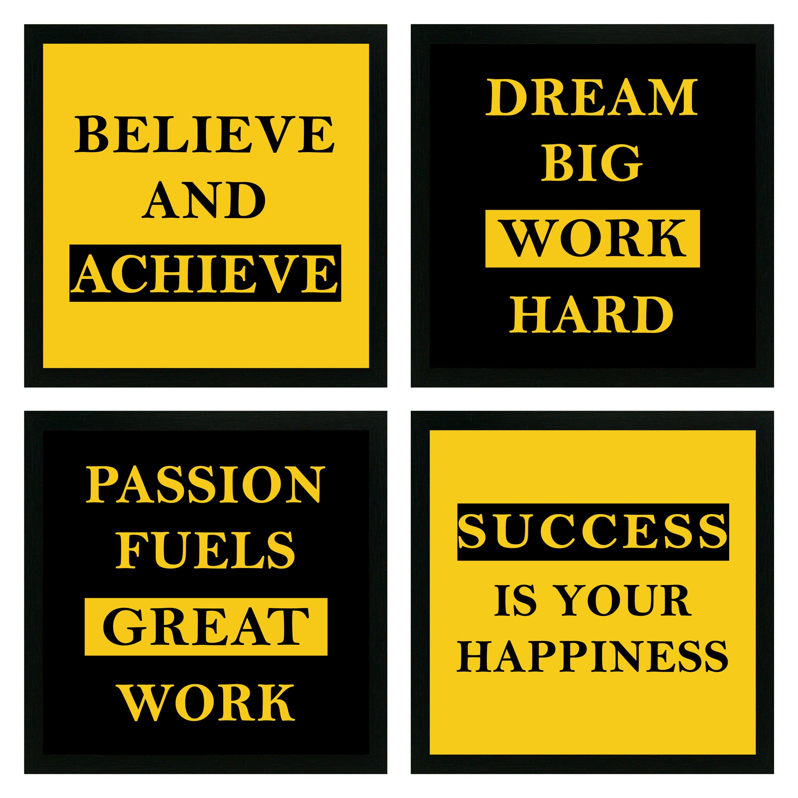 Printasta - Wall Decor Frames Set - Motivational Quotes Photo Frames - Inspirational Quotes Wall Posters with Frames for Living Room - 9 inch x 9 inch - Set of 4 (Style-2)
