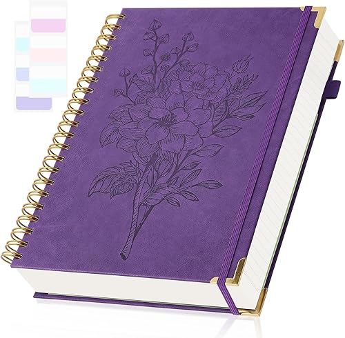 Miniatura 8 de Cuadernos de diario A5, cuaderno de espiral de tapa dura, cuaderno de cuero para mujeres y niñas, cuaderno de rayas universitarias con páginas