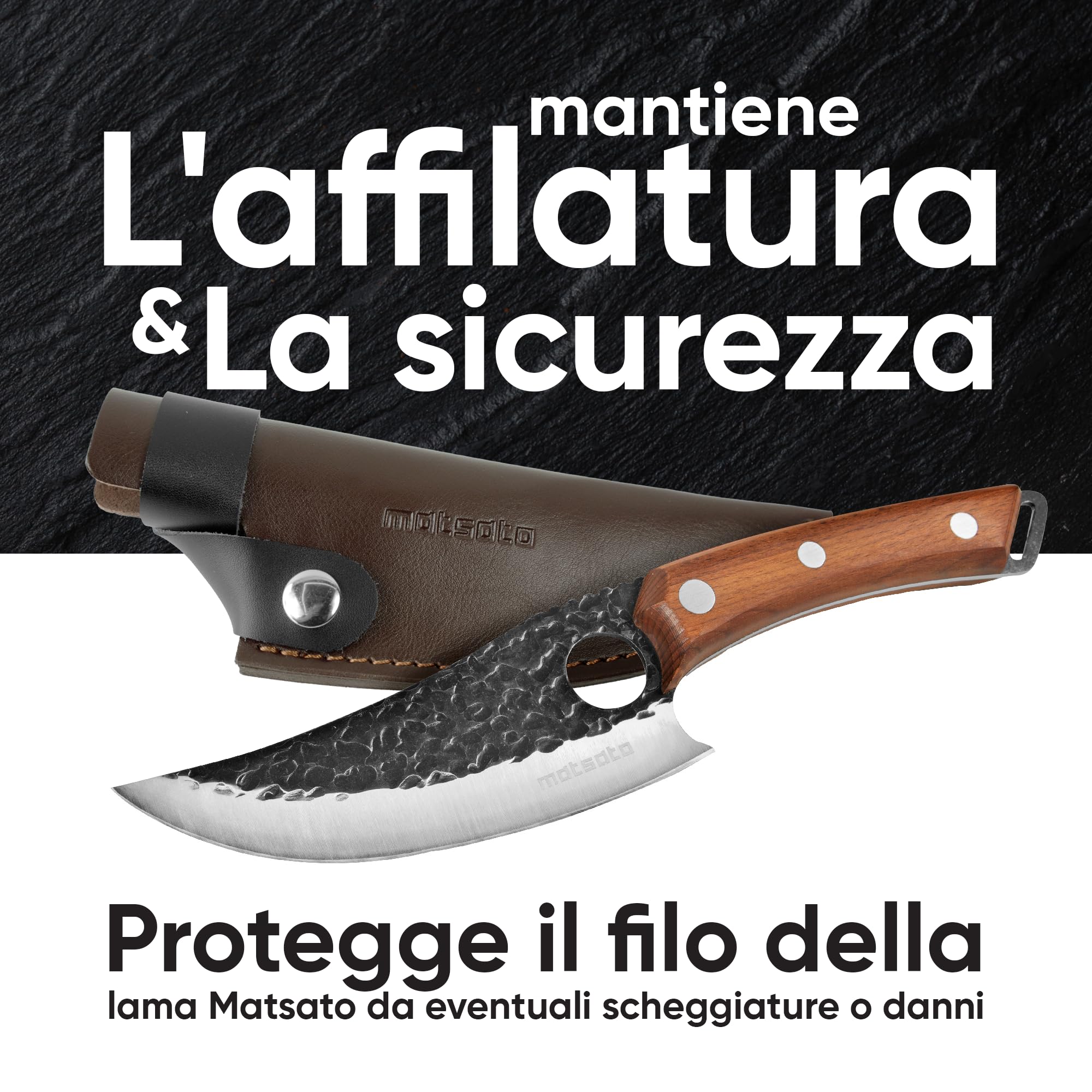 Matsato Coltello da Cucina in Acciaio Giapponese con Fodero di Pelle 15 cm