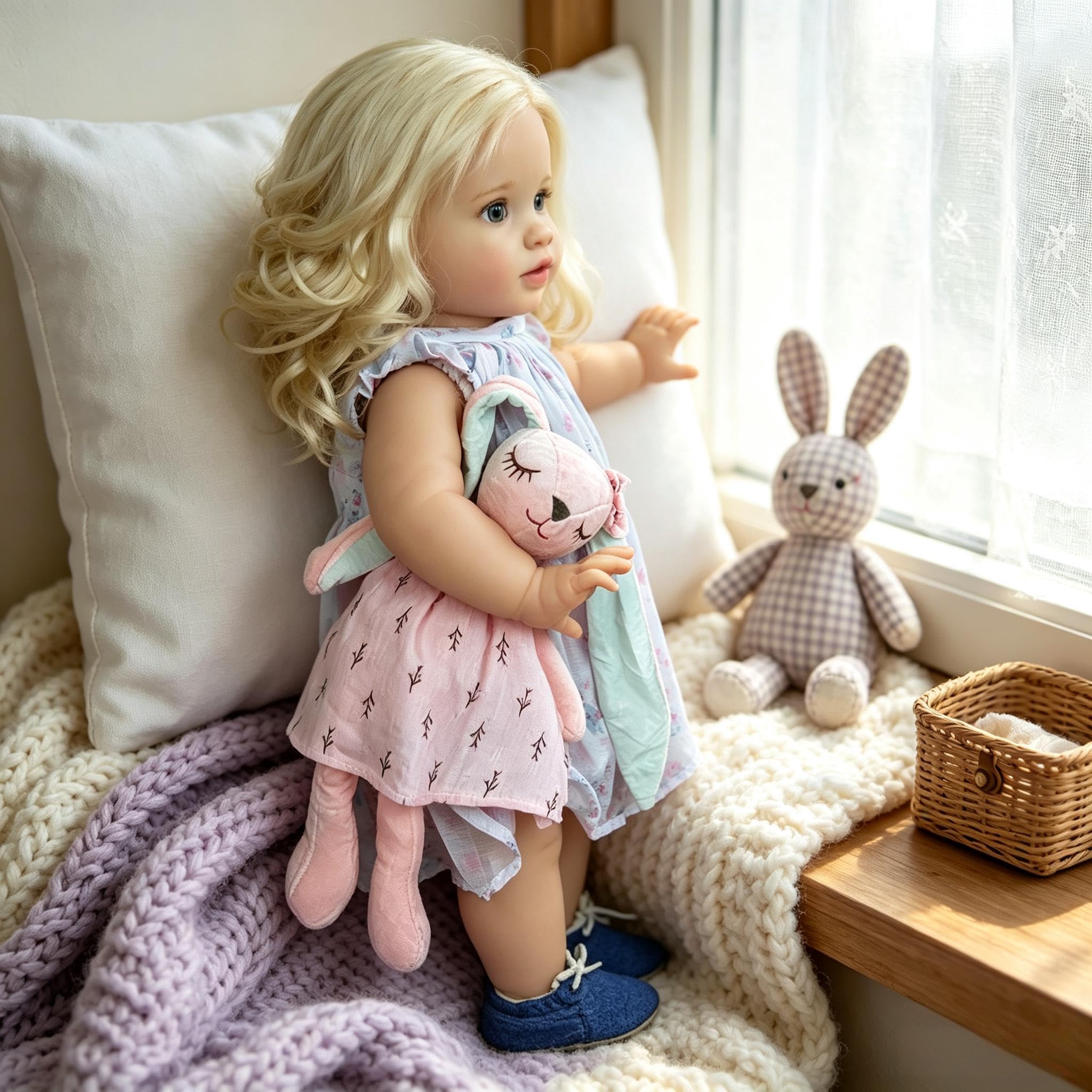 RXDOLL Realistyczne lalki Reborn Baby Dolls Girl Open Eyes 66 cm duży rozmiar Reborn maluch lalki miękka winylowa tkanina ciało prawdziwe życie lalka bobas blond włosy realistyczne maluch lalka Pippa