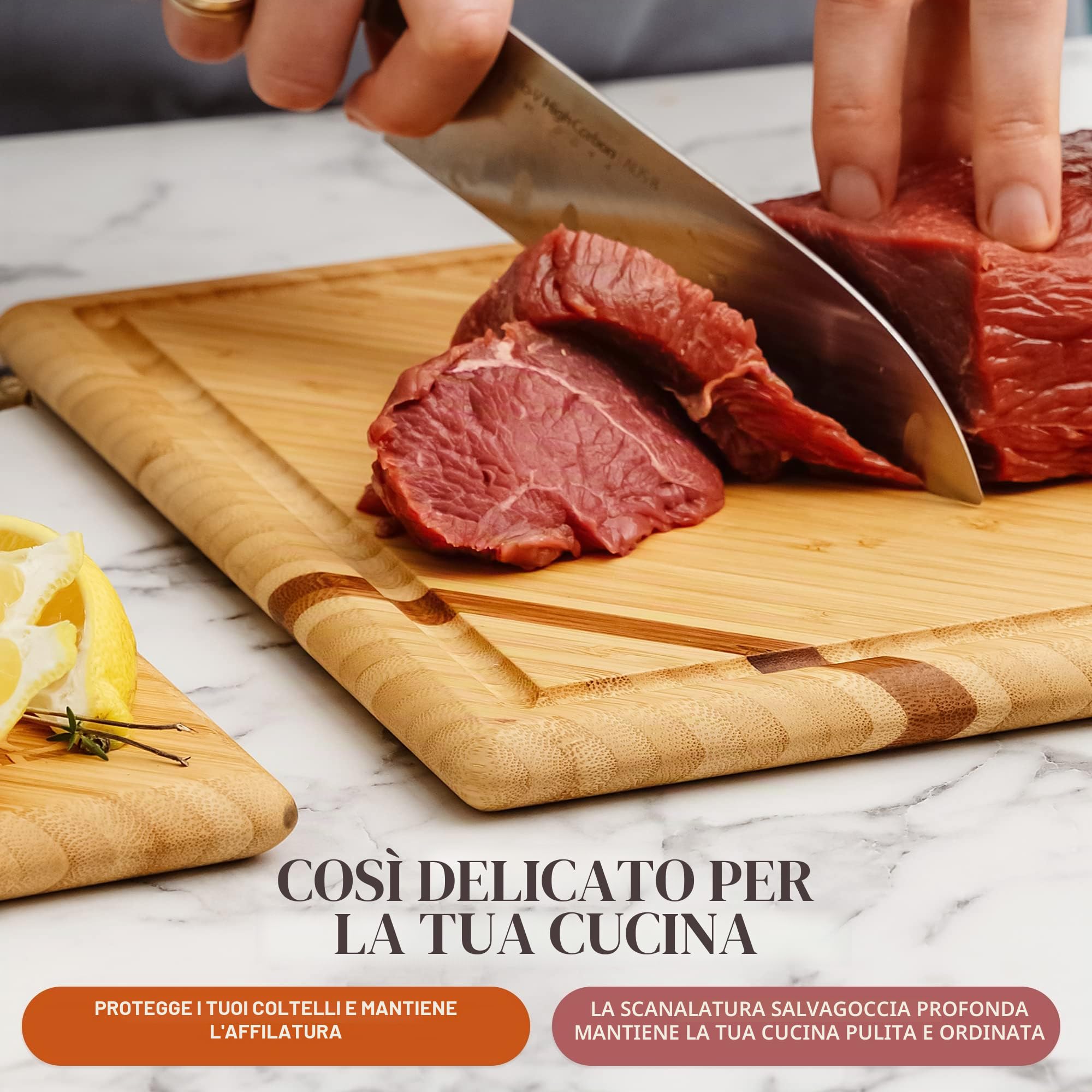 Tagliere da Cucina Professional, in Legno Bamboo - Grande XXL - Utilizzabile su Entrambi i Lati - 46x30cm