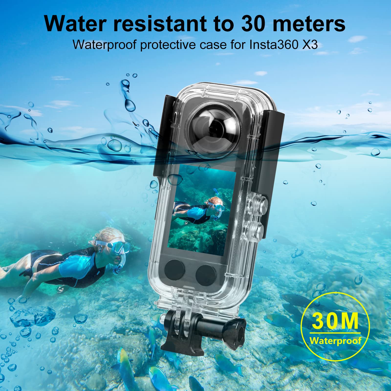 Funda impermeable para Insta360 X3, cámara de acción de 30 m, carcasa impermeable subacuática, con hebilla, kit de tornillos de montaje básico para deportes acuáticos