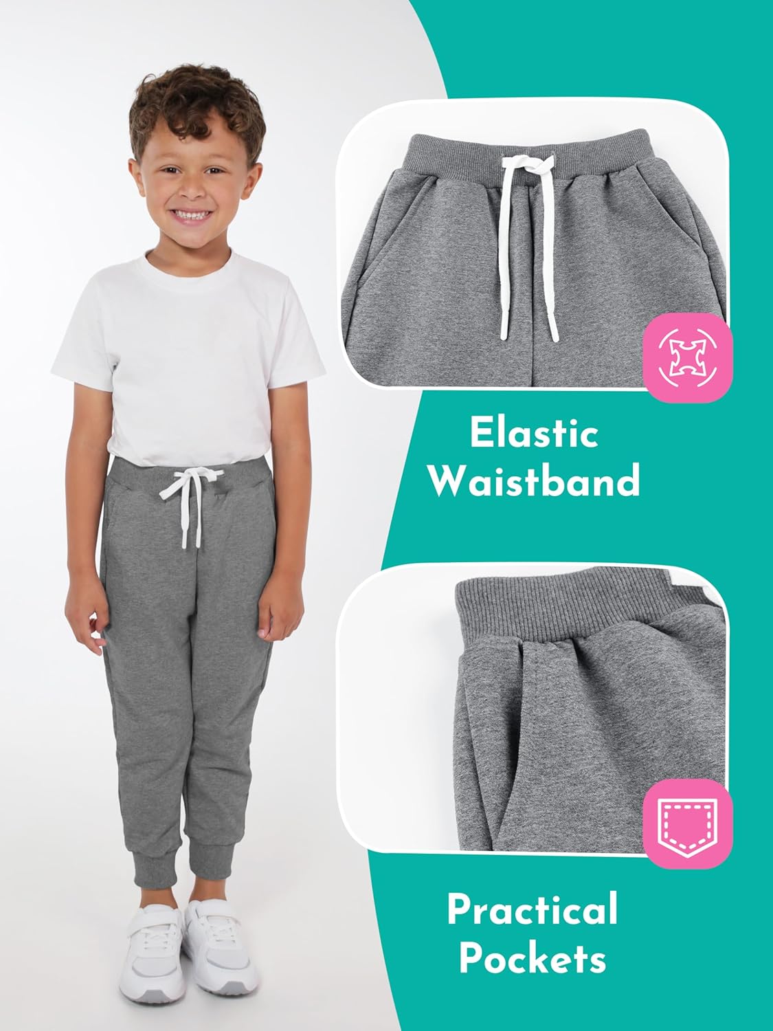 Resinta 3 Pack Toddler Boy Sweatpants Cotton Boys Athletic Joggers Pants Kids Sweats Pants with Pocket Workout Clothes - Image 2