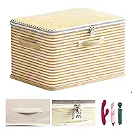 Discreet Lockable Adult Toy Box Storage Organizer with Zipper Lid, 15x10x10 Inch Large Capacity Travel Case, Secure Lock Privacy Bag for Women & Men Clothes Container(Beige Stripes)