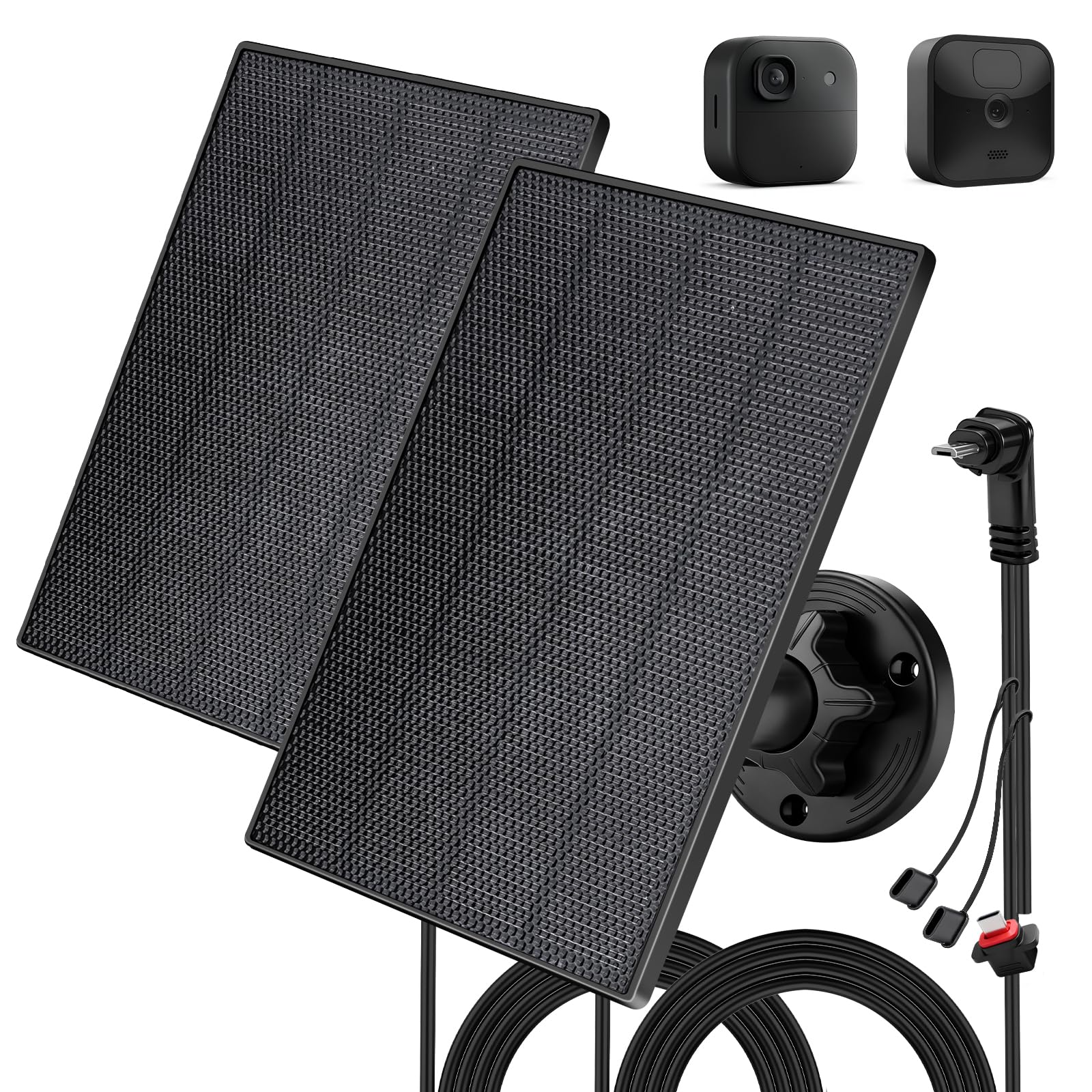 Solar Panel for Blink Camera, 3W Solar Charger Compatible with Blink Outdoor 4 (4th Gen)/(3rd Gen) XT3/XT2/XT Camera, with Micro USB & Type-C, 13.12ft Cable, IP65 Waterproof (2 Pack)