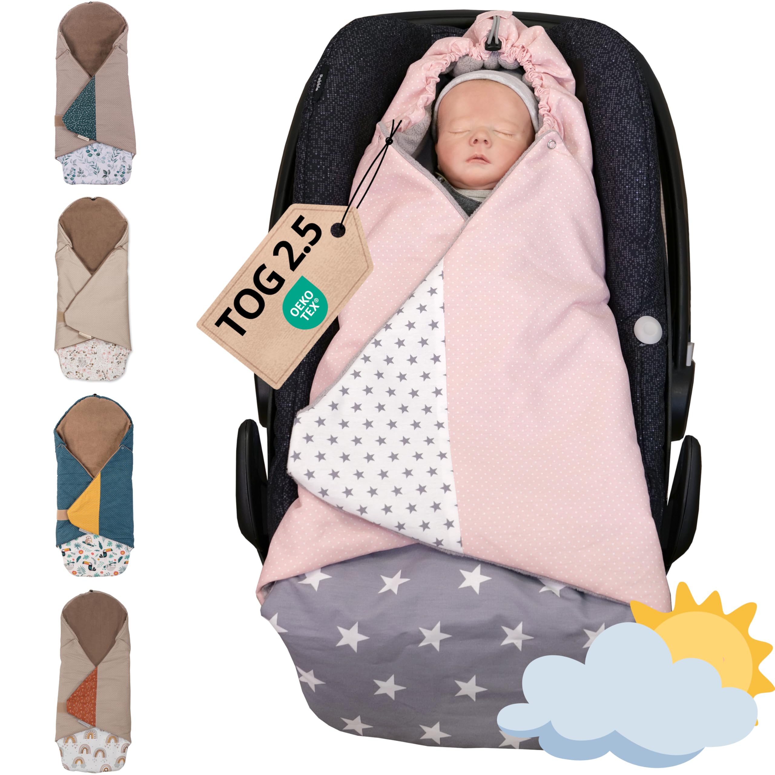 ULLENBOOM Einschlagdecke Babyschale, 100% OEKO-TEX Materialien, Ideal für Herbst und Winter, Rosa Grau (Made in EU) - Babydecke für Kindersitz oder Kinderwagen, kuschelige Decke für Babys