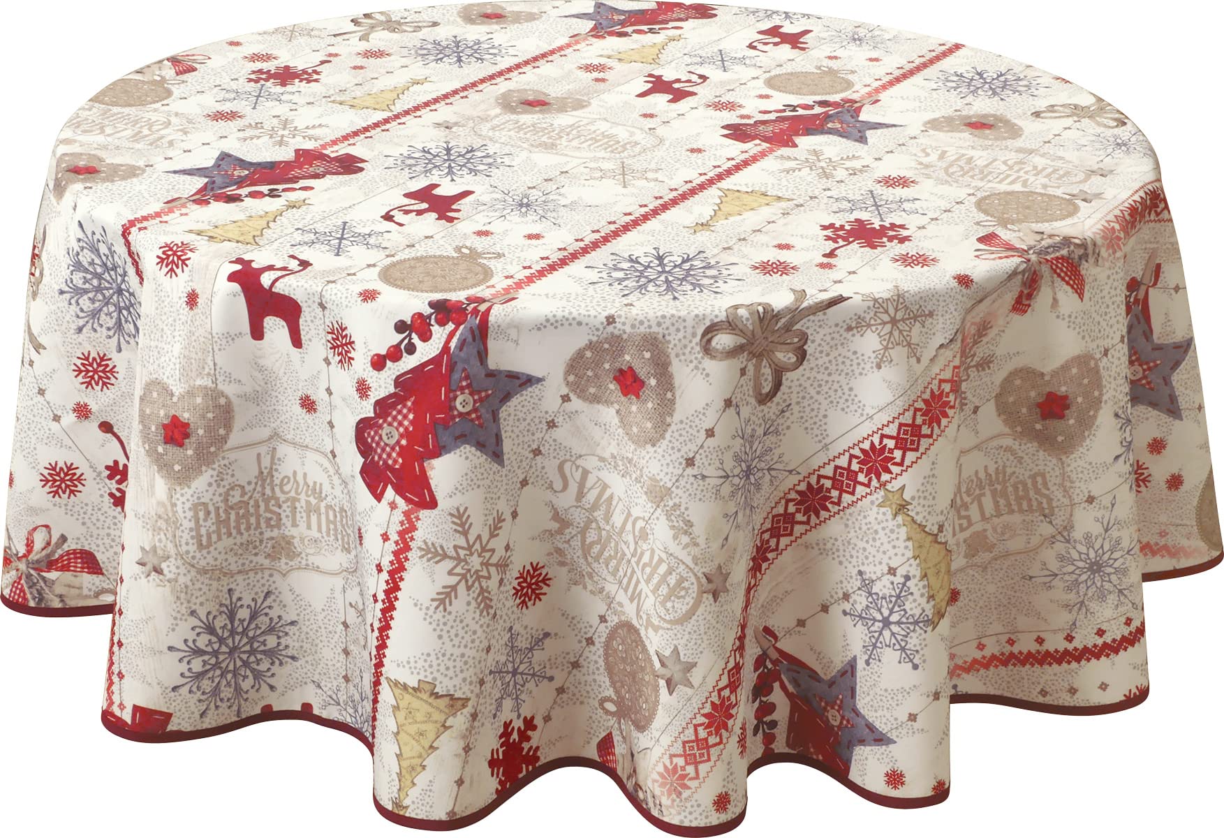 Le linge de Jules Obrus na plamy Wesołych Świąt - Okrągły 160 cm, Bordowy, Szarobrązowy, Złoty
