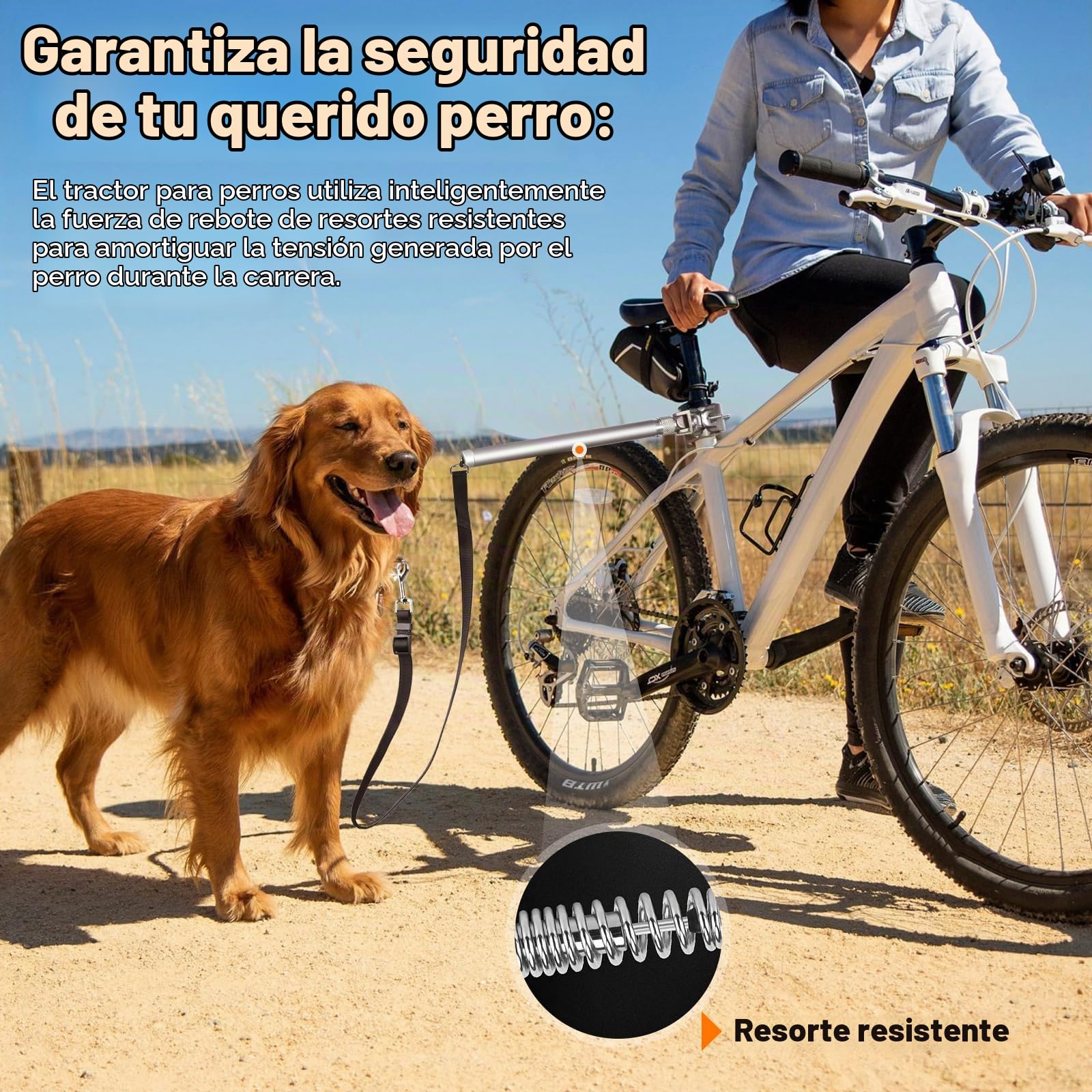 Correa para Perros Bicicleta - Correa Perro Bicicleta Se Puede Girar 180°, Fuerte Absorción de Impactos | Ajustable | Extraíble/Entrenamiento Jogging/Montar en Bicicleta