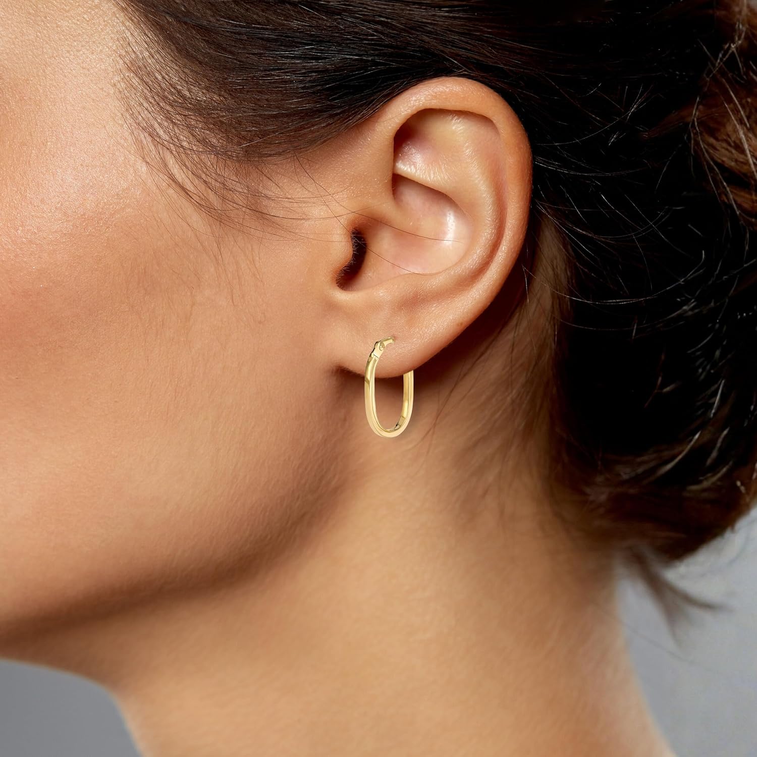 Gold Oval Tube Hoop Earrings for Women – High Polish Finish, Lightweight Hollow Design, 10K or 14K Real Gold