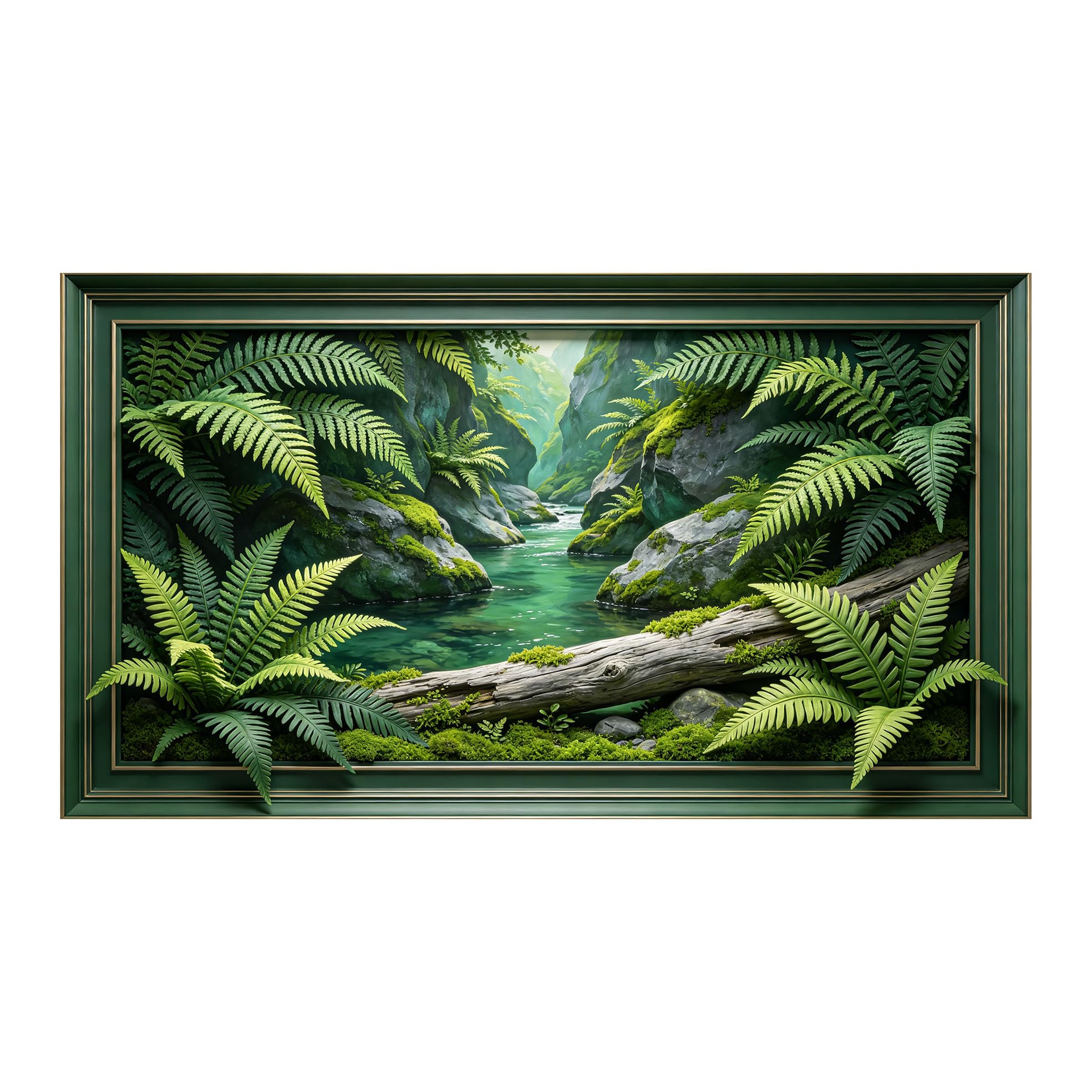 Murasolite 3D Framed Wall Art Tropical Forest Stream Landscape 3D Effect SelfAdhesive Fabric Mural Wall Decor， Peel and Stick No Damage to Wall， AntiFall Safe Design for Bedroom Living Room