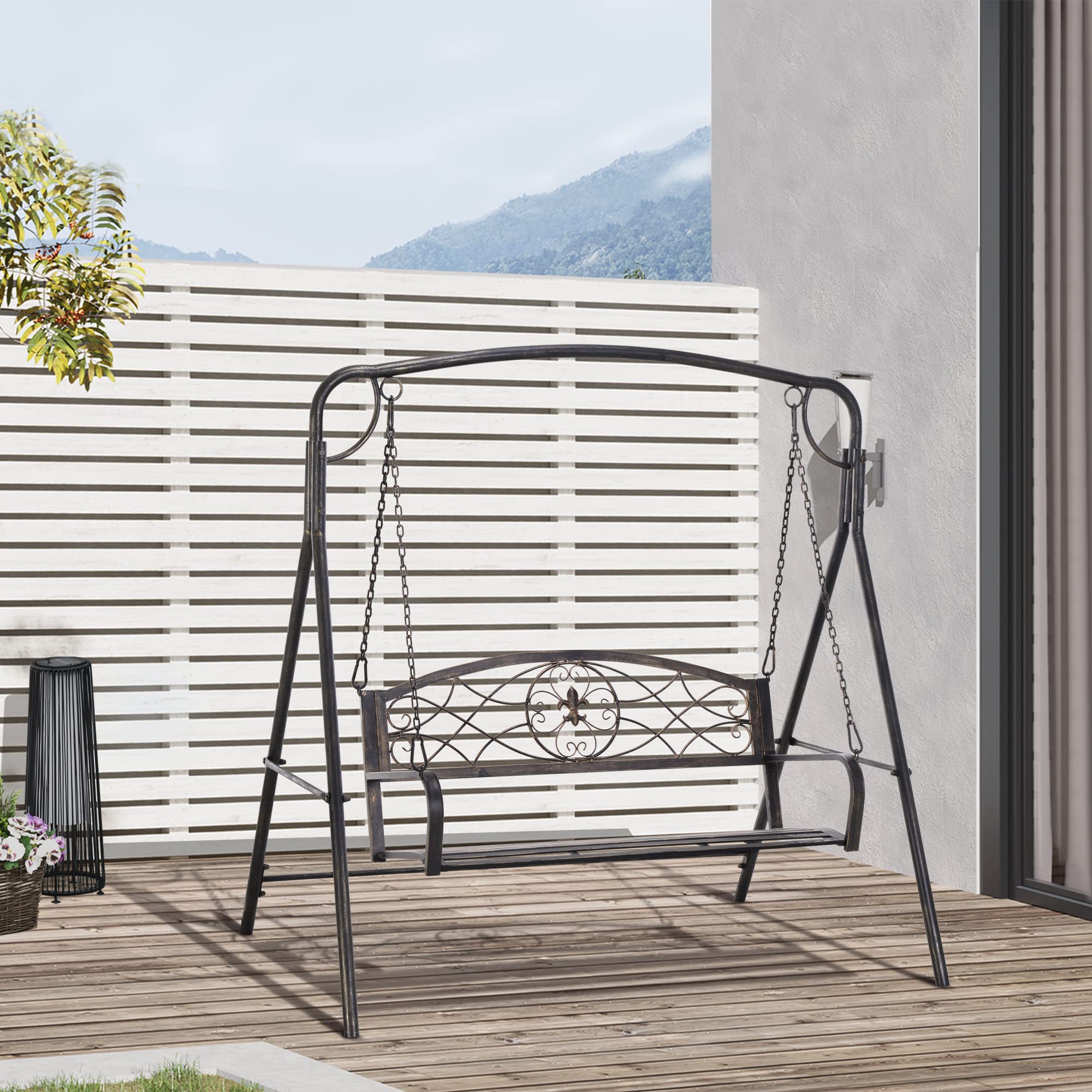 Outsunny Hollywoodschommel 2-zits Tuinschommel Met Verstelbaar Zonnedak Zijtafeltjes 200 X 120 X 190cm Beige~1u8a03cf1jo01