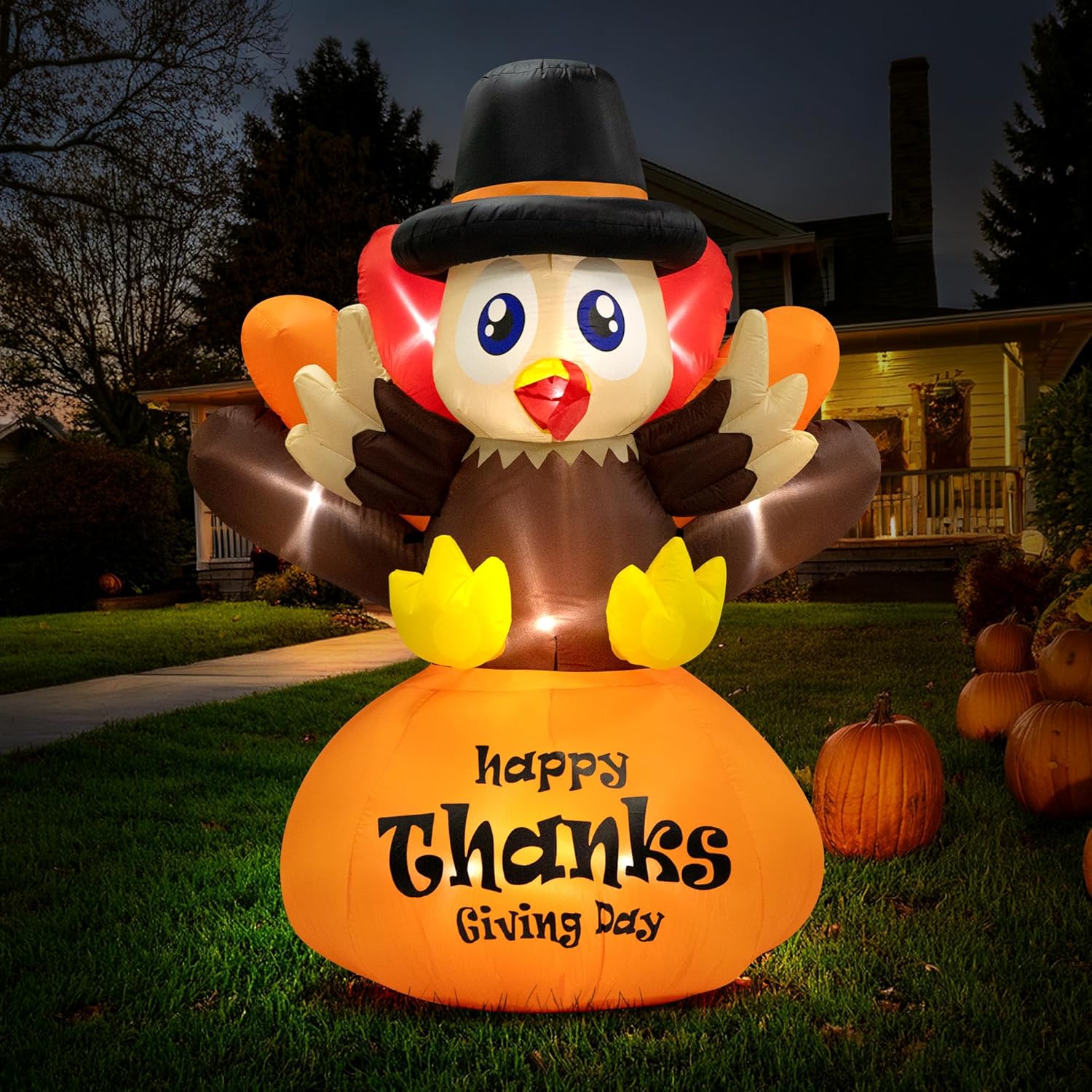 VIVOHOME 6ft Height Thanksgiving Inflatable LED Lighted Turkey on Pumpkin Blow up Outdoor Lawn Yard Decoration