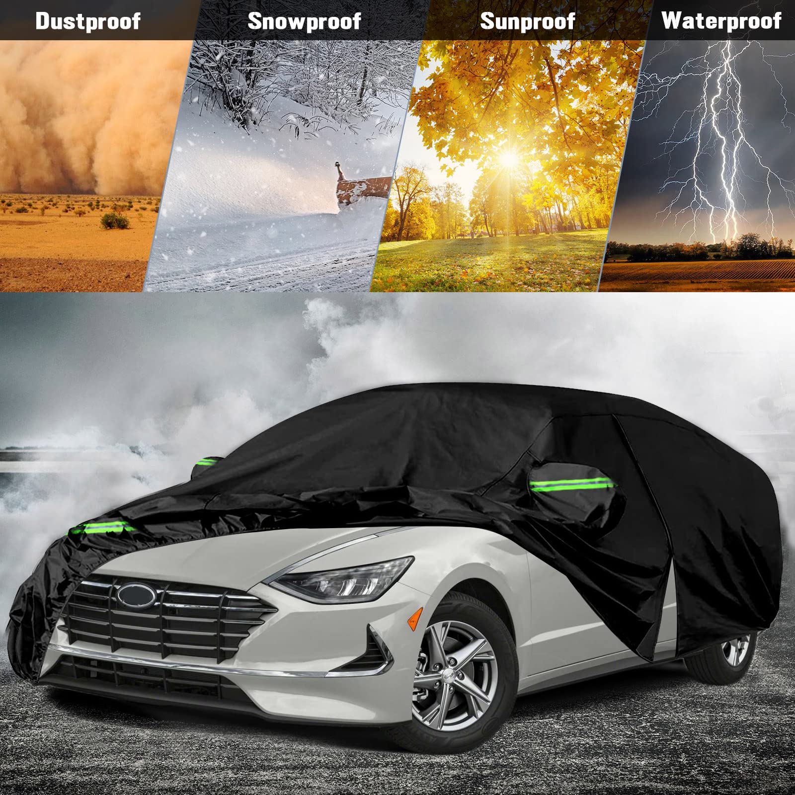 Waterproof Car Covers Replace for 2006-2025 Hyundai Sonata 6 Layers All Weather Custom-fit Car Cover with Zipper Door — view 7