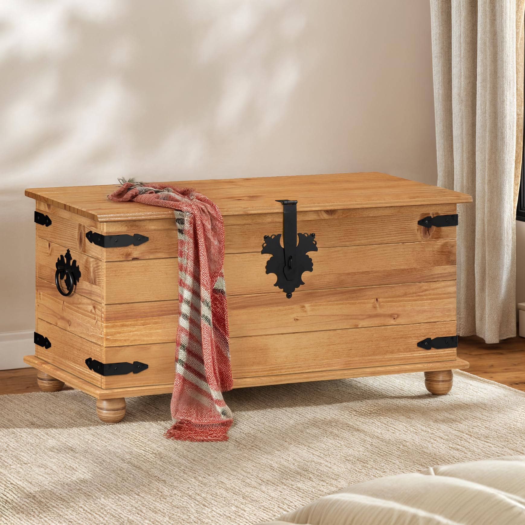 Mercers Furniture Light Fiesta Wax Trade Corona Blanket Box Wooden Bedroom Storage Ottoman Bedding Toy Chest Solid Wood Pine Mexican Style Unit 46Cm High 92Cm Wide 45Cm Deep