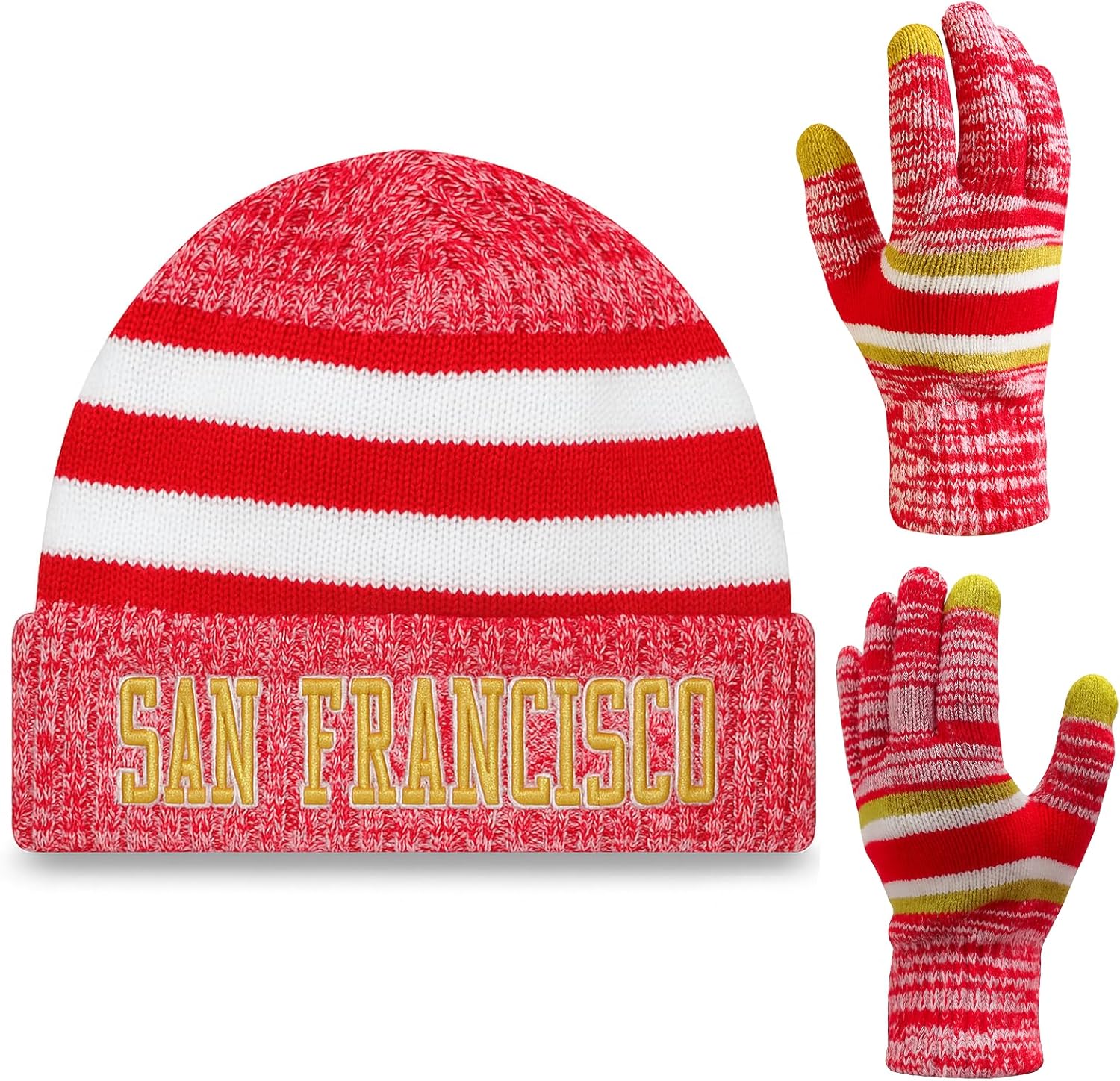 Vintage Classic Skull Cap 3D Embroidery Beanie Cuffed Winter Hat Knit Comes with Warm Gloves Fasion Gifts for Men Women Fans