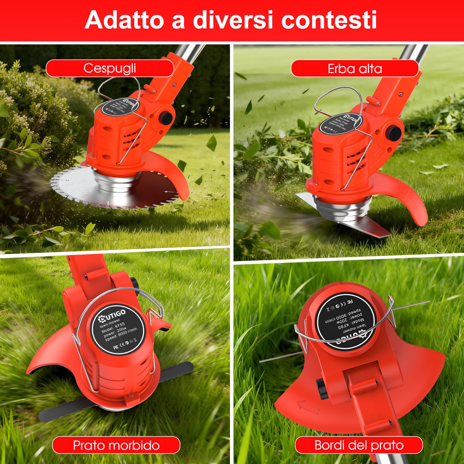 OUTIGO Tosaerba a batteria, Dotato di due batterie da 21 V, 4 lame, tosaerba triplo pieghevole, tosaerba da giardino a batteria per prati, arbusti e cespugli.