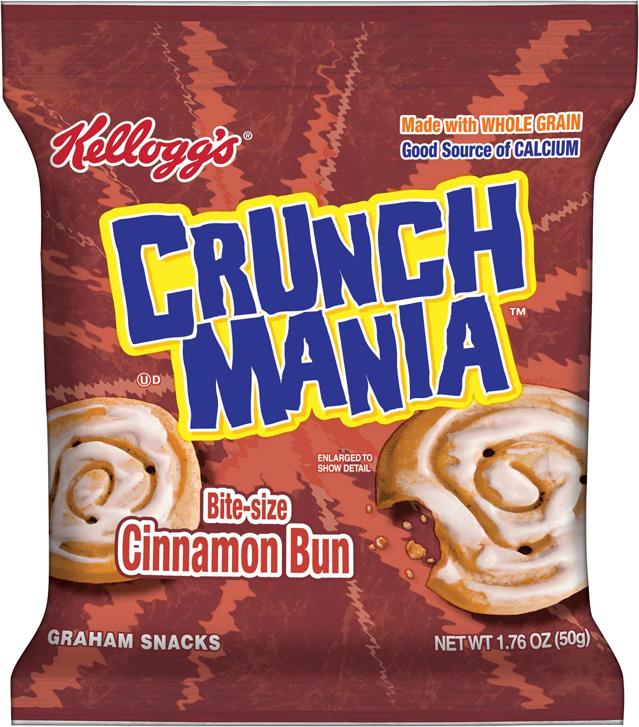 Kellogg's Crunchmania, Graham Snacks, Bite-Size Cinnamon, 1.76 oz(Pack of 100)