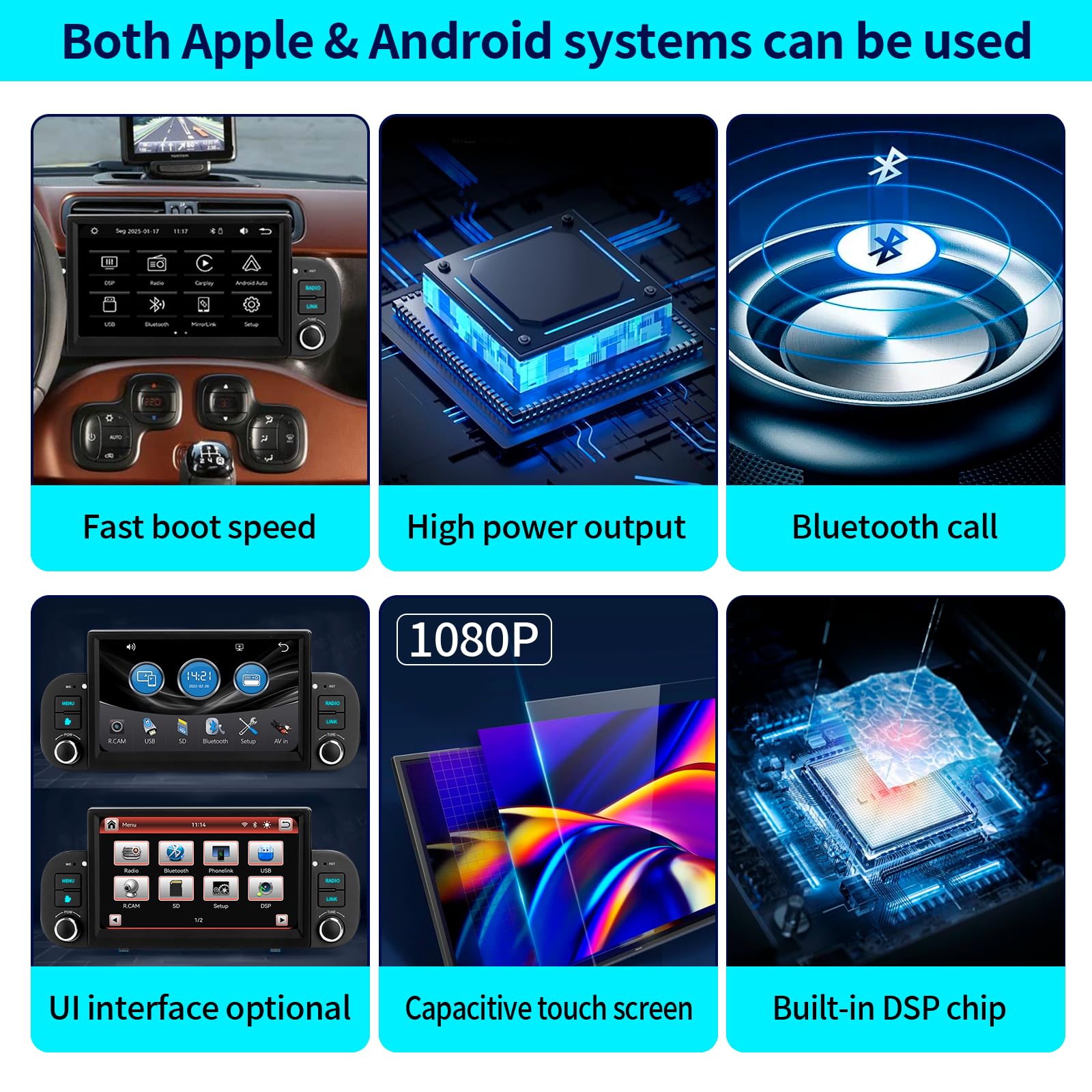 Autoradio con Sistema Linux e schermo IPS da 7 pollici, compatibile con Fiat Panda (2013-2020) | CarPlay & Android Auto wireless integrati | Supporta AM/FM/RDS | Con DSP/USB/Bluetooth/Microfono